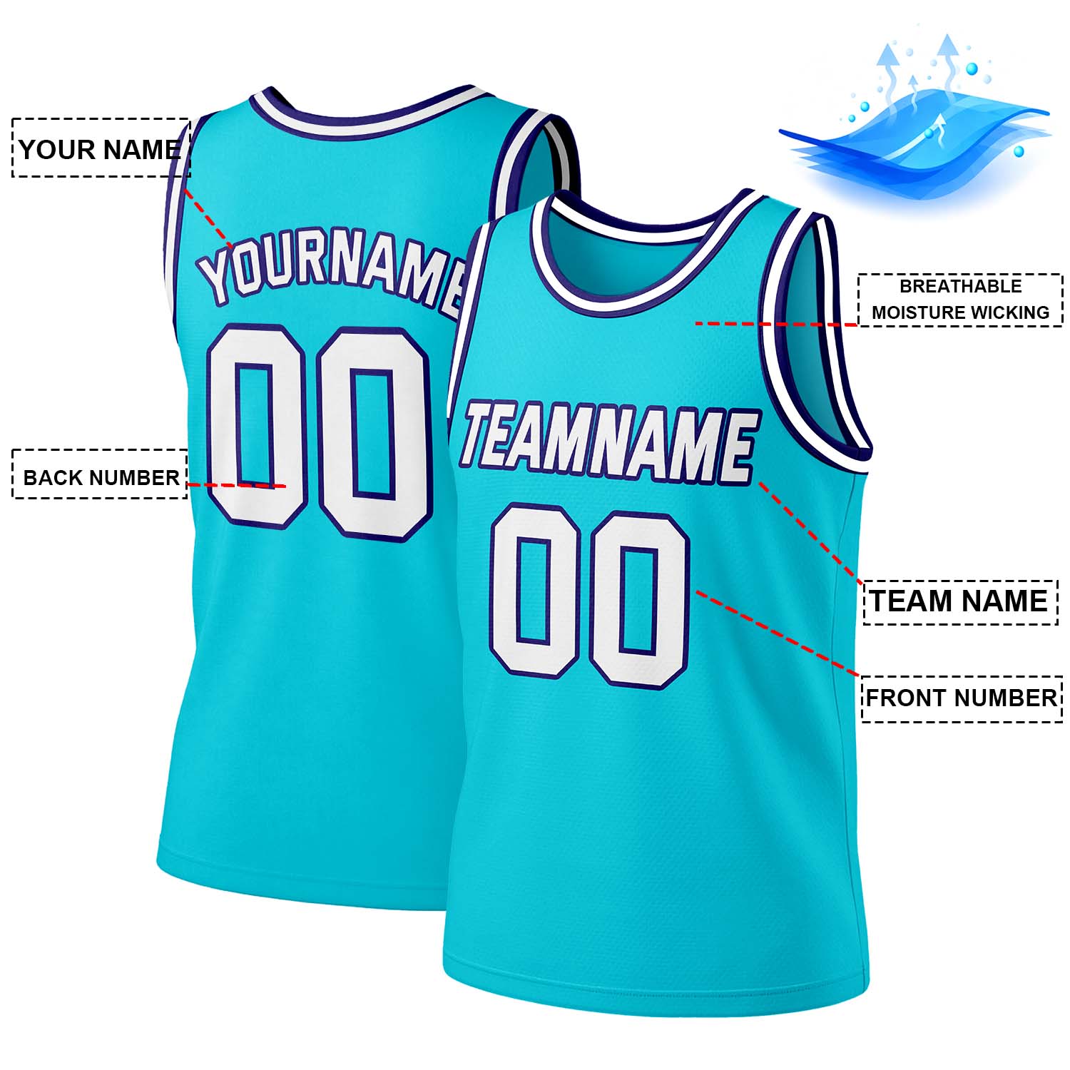Custom Teal & White Mesh Basketball Jersey | Personalized Team Uniform