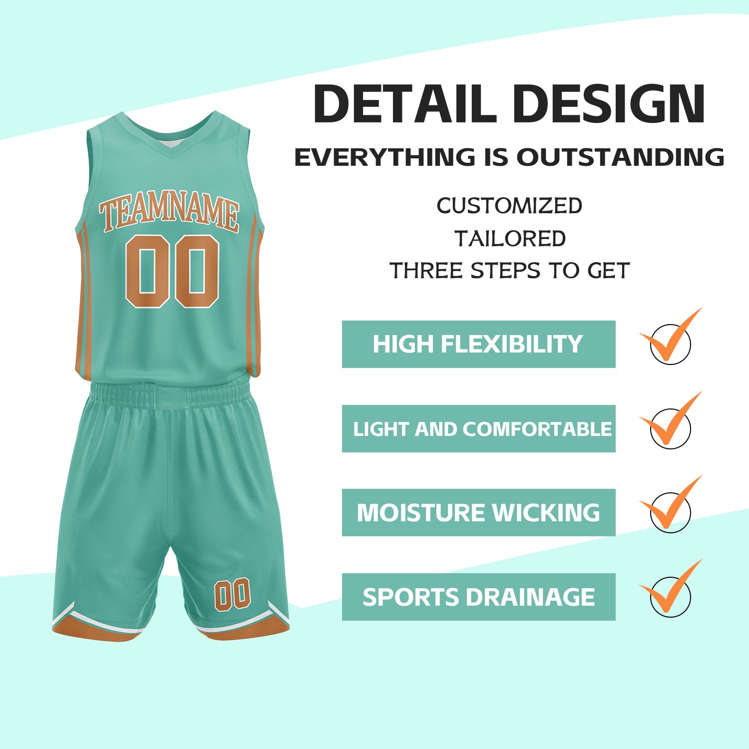 Custom Teal & White Reversible Basketball Jersey Shorts Set | Personalized Full Vintage Team Uniform