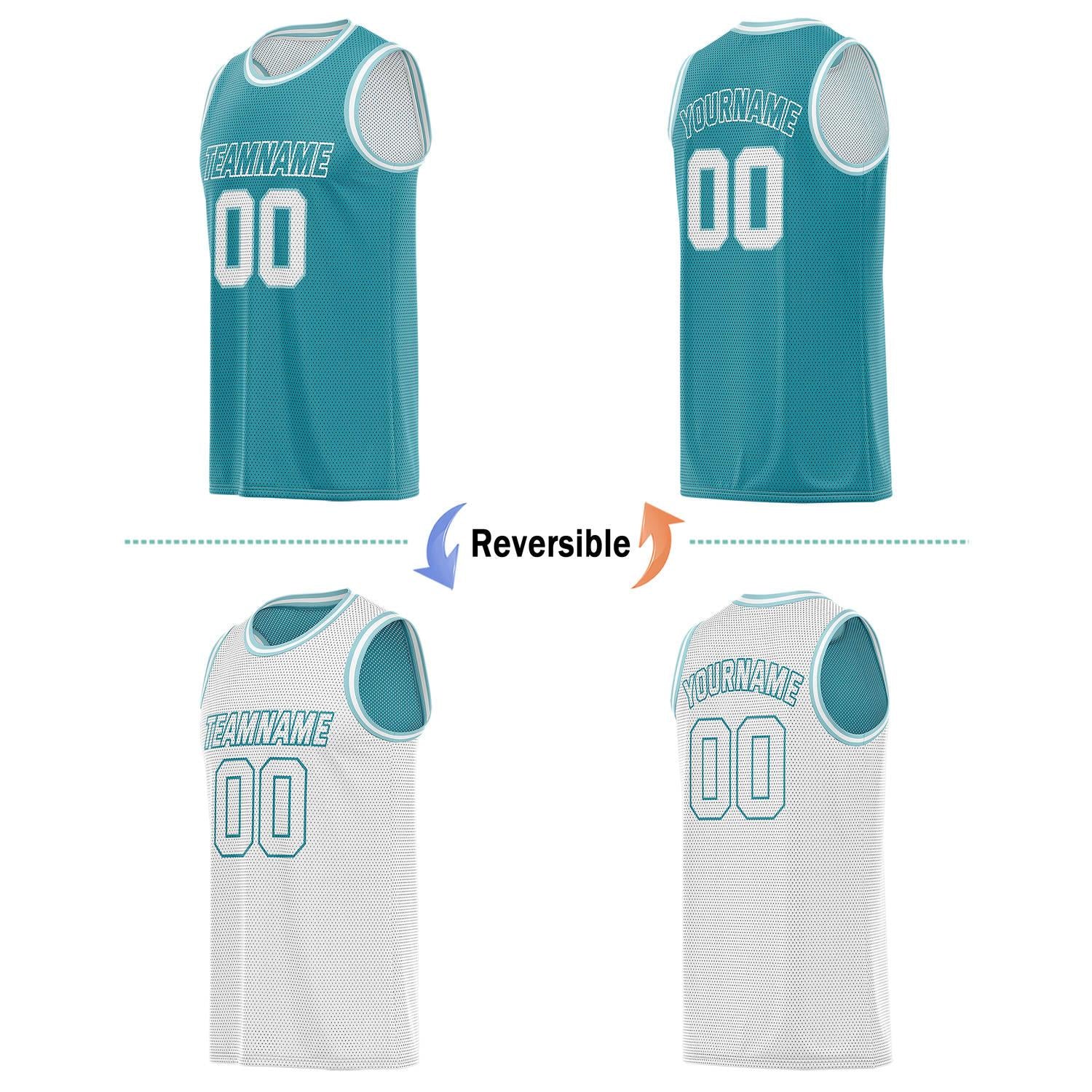Custom Teal & White Reversible Basketball Jersey | Personalized Team Name & Number - Vosoli