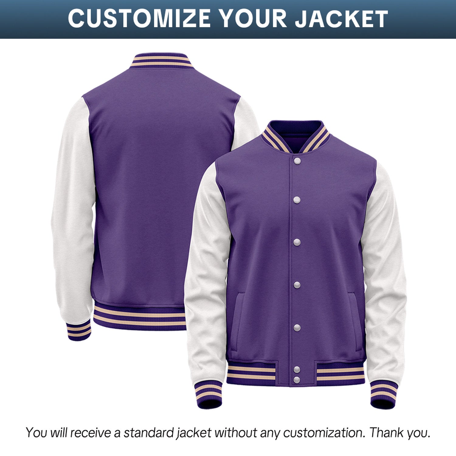 Custom Purple & White Two-Tone Varsity Jacket | Personalized Baseball Bomber with Name, Number & Logo