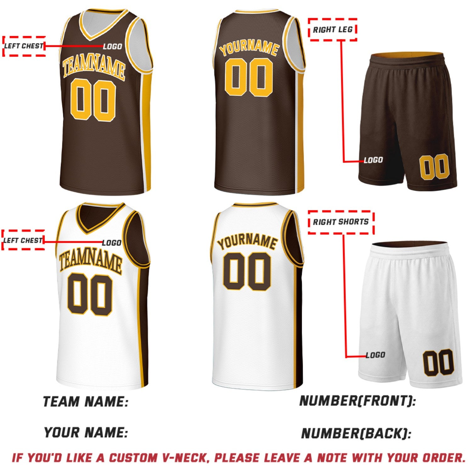 Custom Brown & White Reversible Basketball Jersey & Shorts Set | Personalized Team Uniforms for Adult & Youth