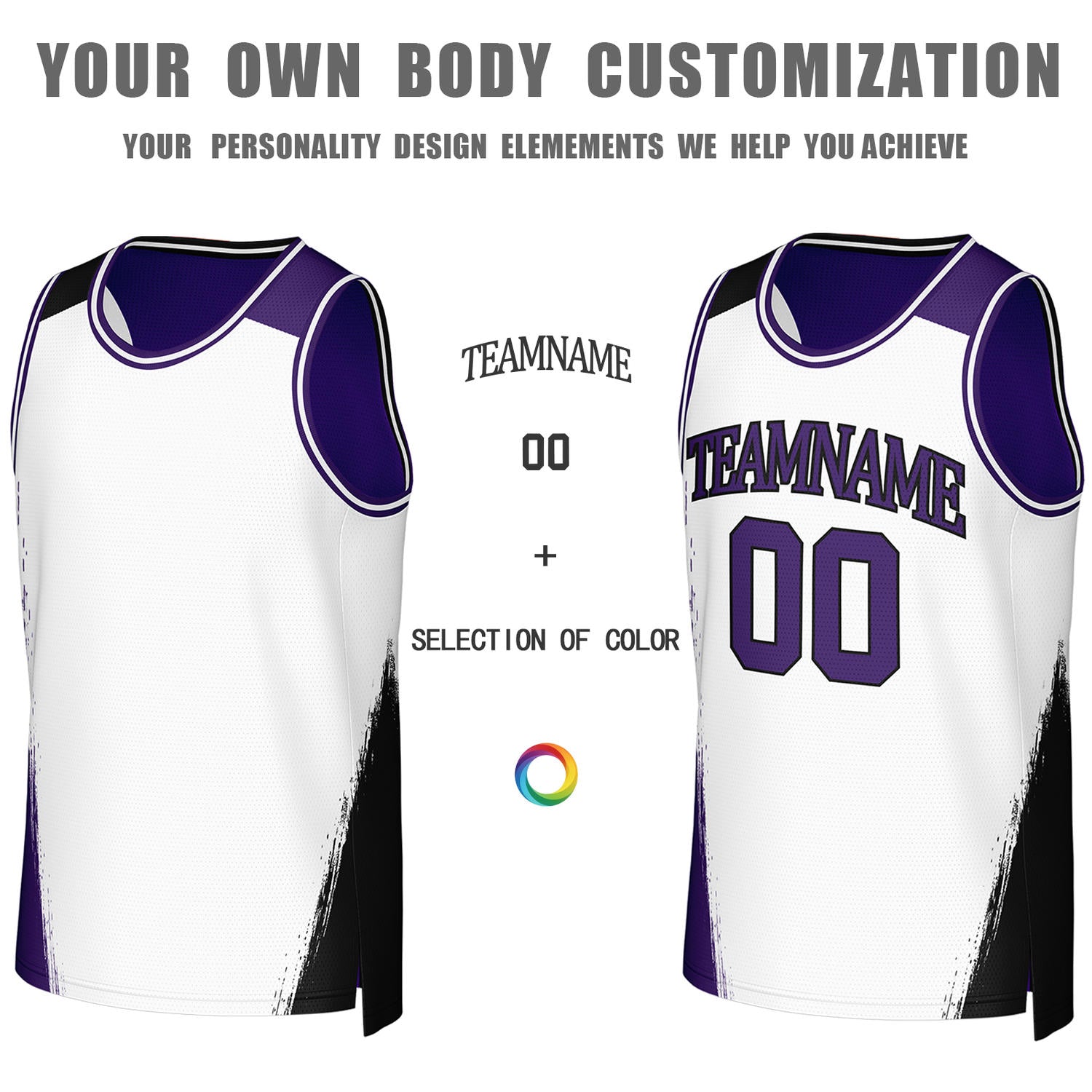 Custom Purple & White Brush Stroke Reversible Basketball Jersey | Personalized Team Uniforms for Adult & Youth