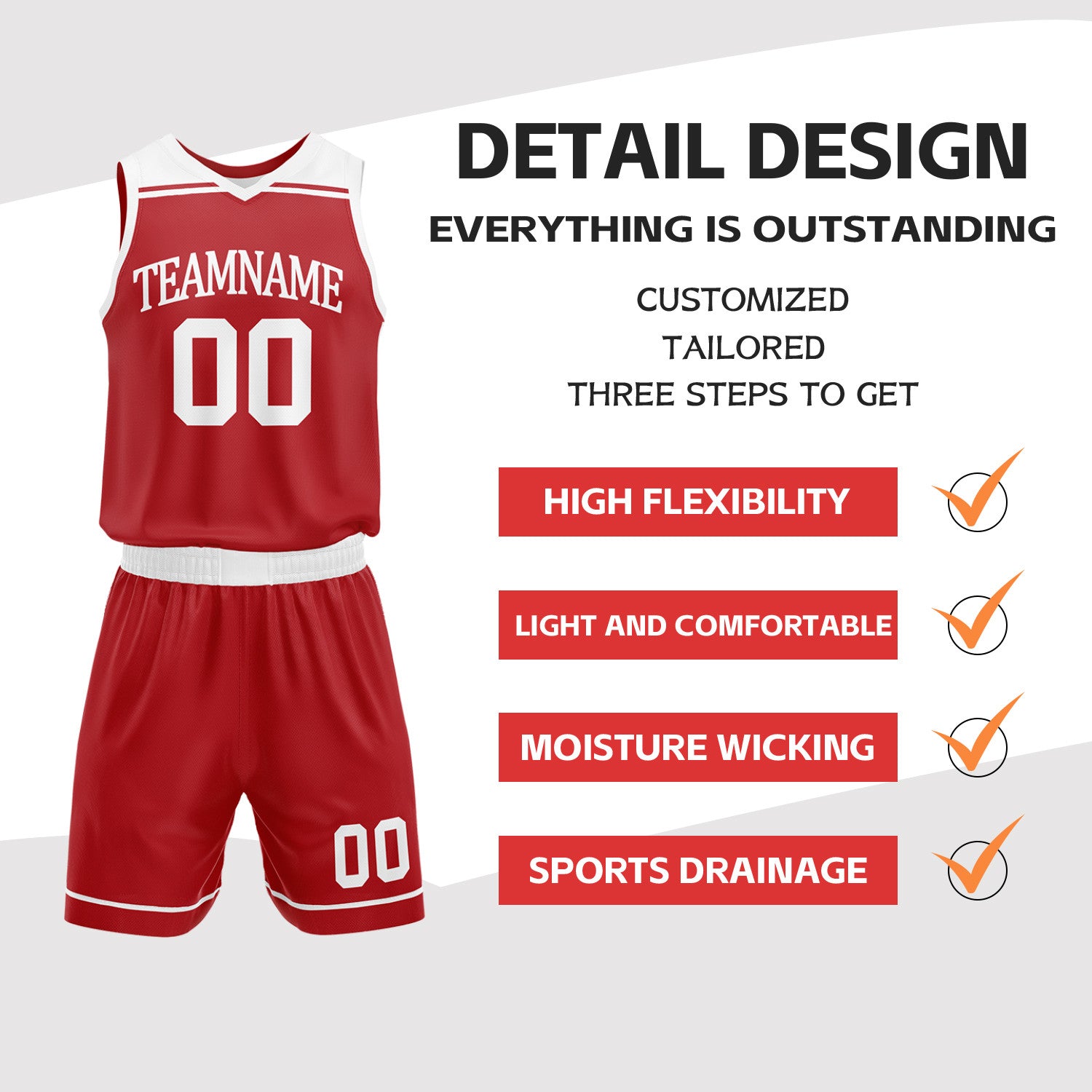 Custom Red & White Double Sided Basketball Jersey Set | Wholesale Team Uniform