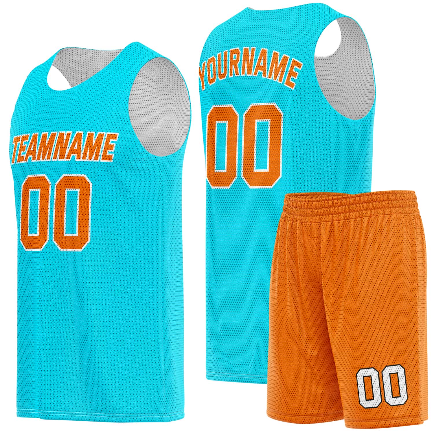 Custom Turquoise & Orange Basketball Jersey + Shorts Set - Personalized Team Name, Number | Vosoli