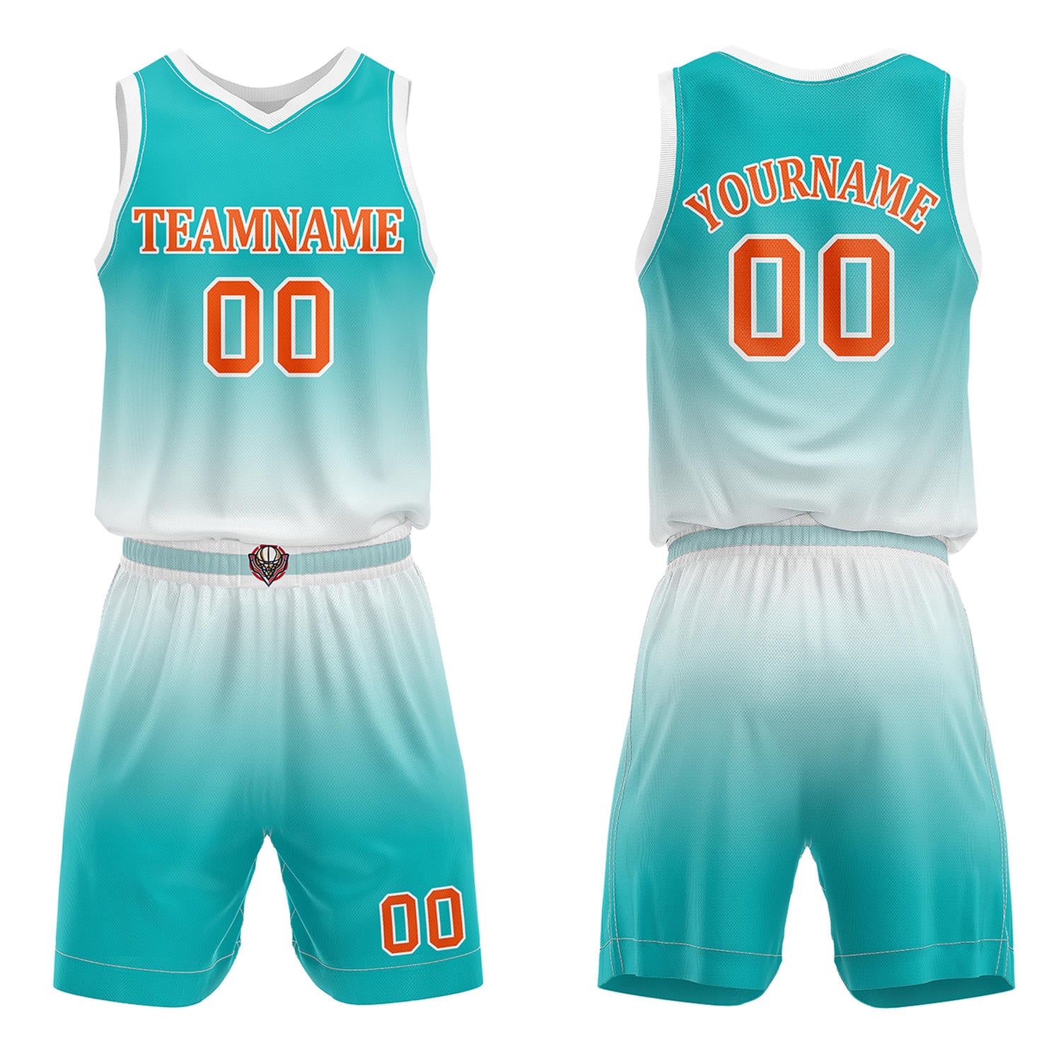 Custom Turquoise & White Gradient Basketball Jersey + Shorts Set - Personalized Team Name, Number & LOGO | Vosoli