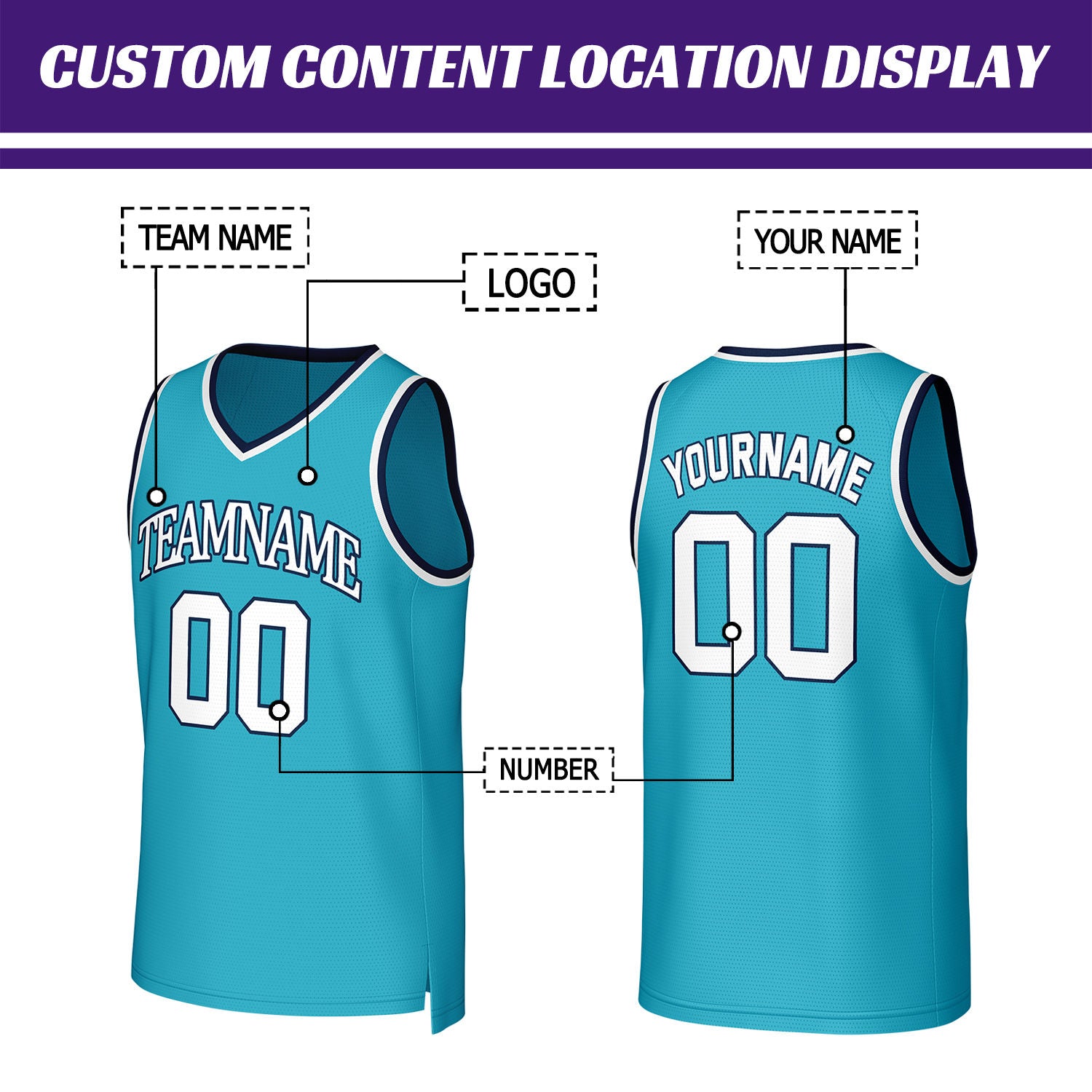 Custom Turquoise & White Mesh Basketball Jersey | Personalized Team Uniform for youth & adults