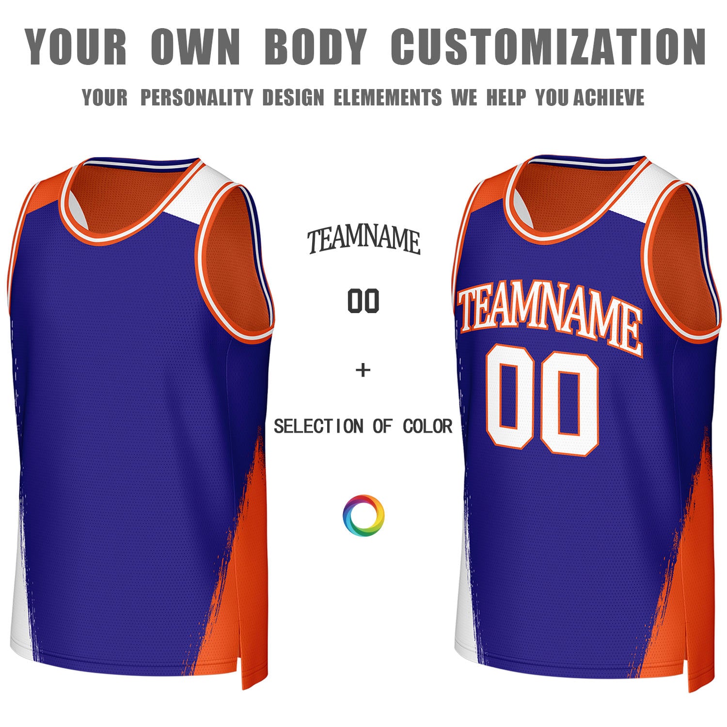 Custom Blue & Orange Brush Stroke Reversible Basketball Jersey | Personalized Team Uniforms for Adult & Youth