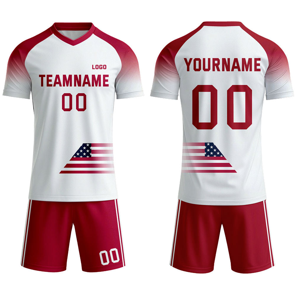 Custom USA Flag Soccer Jersey - Personalized Red & White Gradient Team Uniform