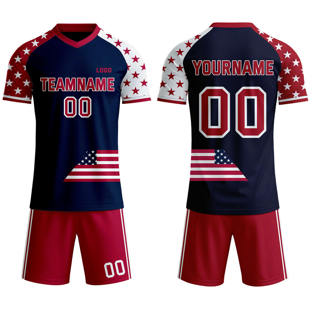 Custom USA Patriotic Soccer Jersey - Personalized Navy & White Star Team Kit