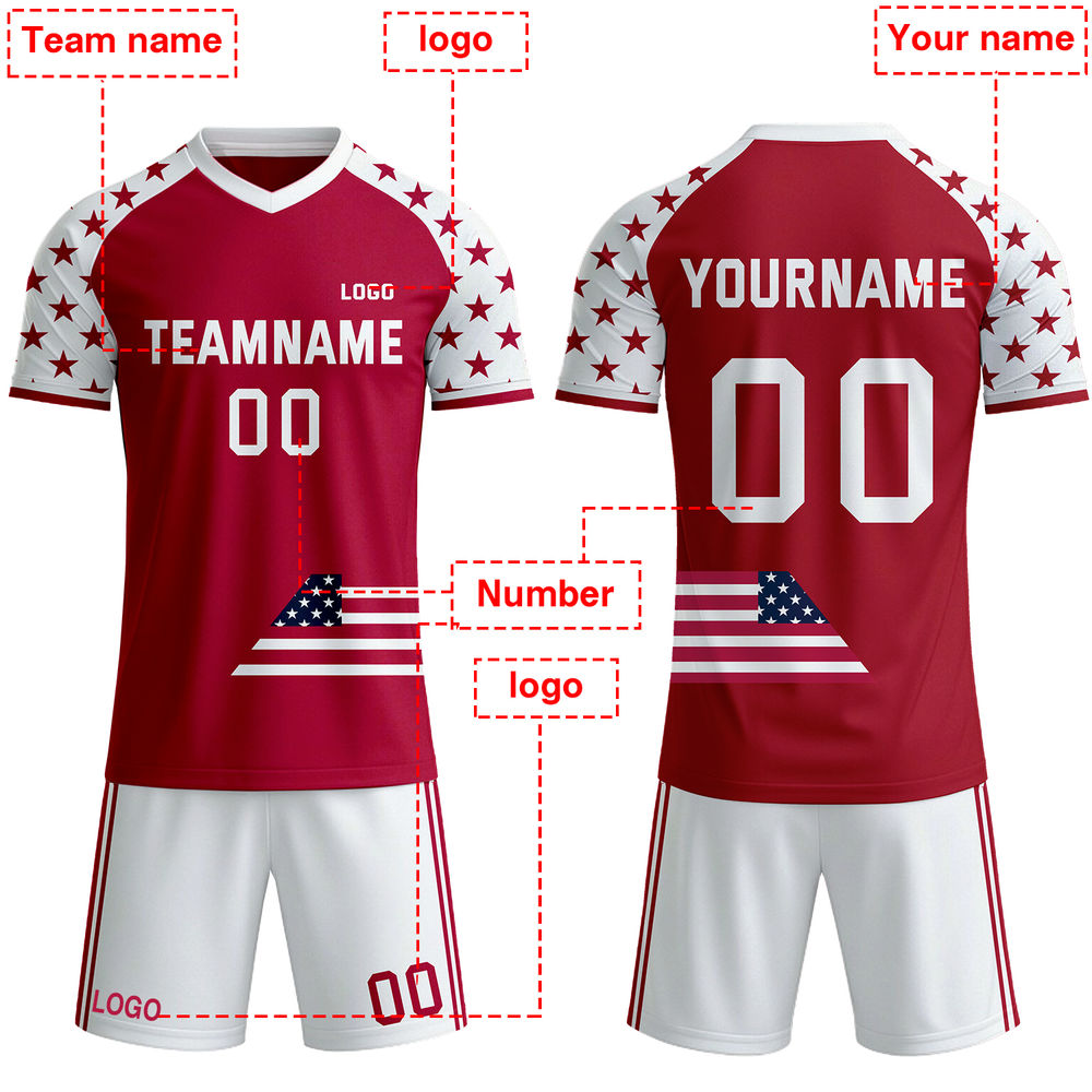 Custom USA Soccer Jersey - Personalized Red & White Star Patriotic Team Kit