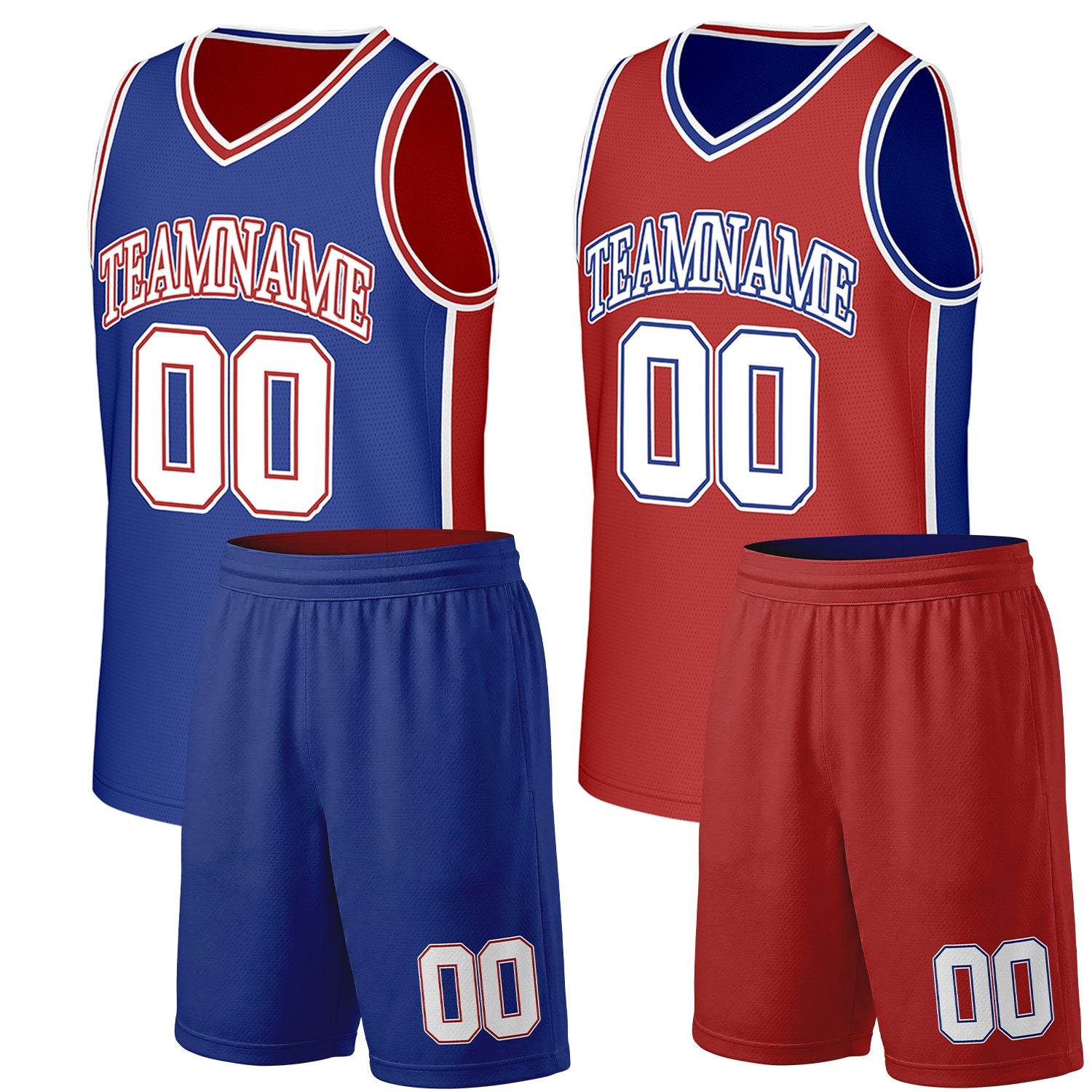 Custom Red & Blue Double Sided Basketball Uniform Set | Personalized Team Uniforms for Adult & Youth