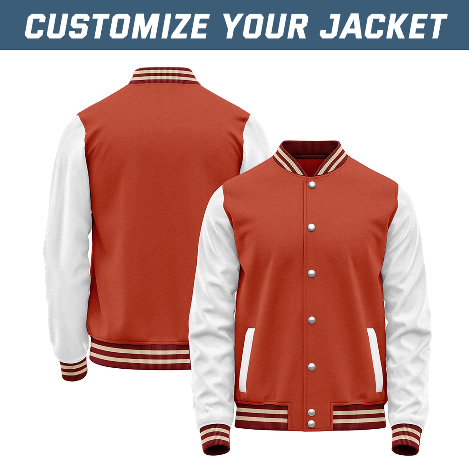 Custom Rust Red & White Baseball Bomber Jacket | Retro Collegiate Varsity & Letterman