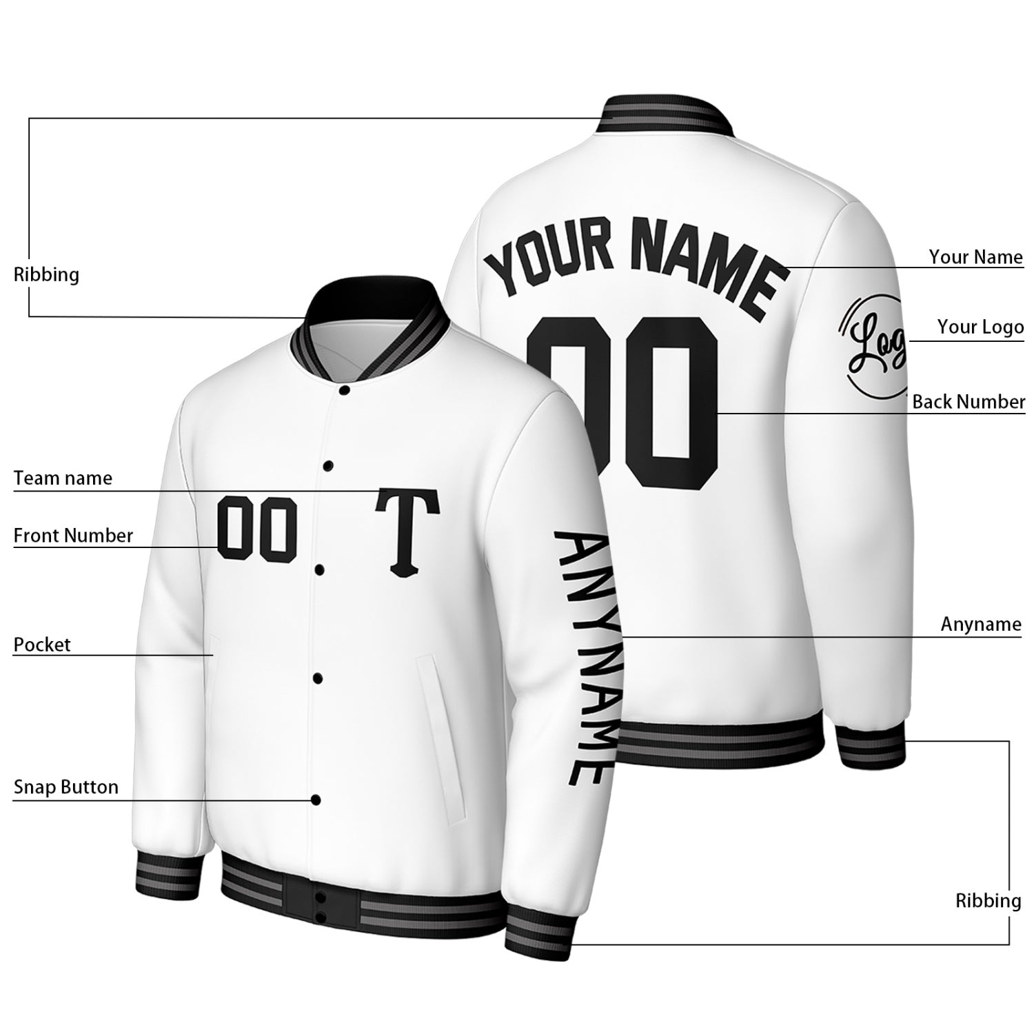 Custom White Varsity Baseball Jacket | Personalized Letterman Baseball Bomber for Adult & Youth
