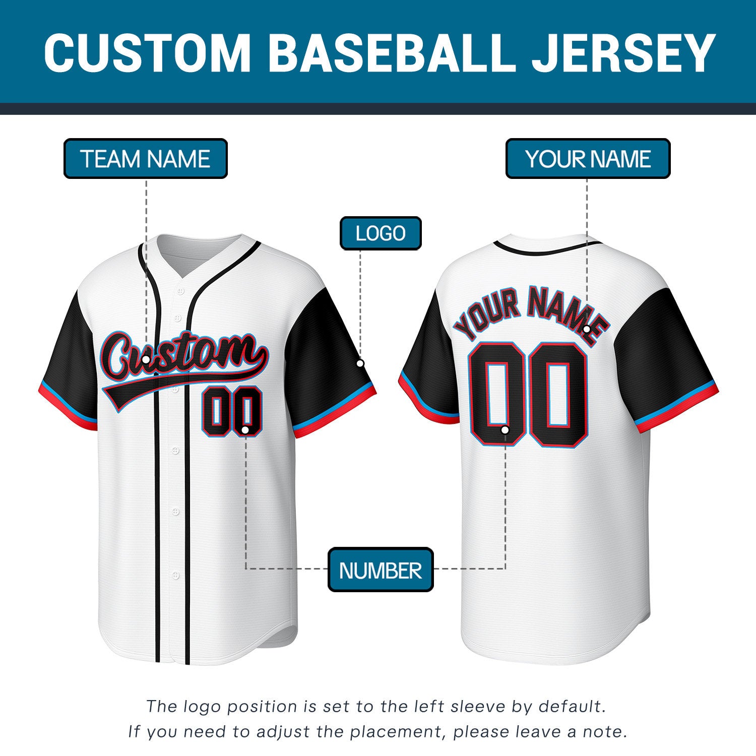 Custom Stitched Baseball Jersey White Black | Personalized Name & Number | Team Uniform
