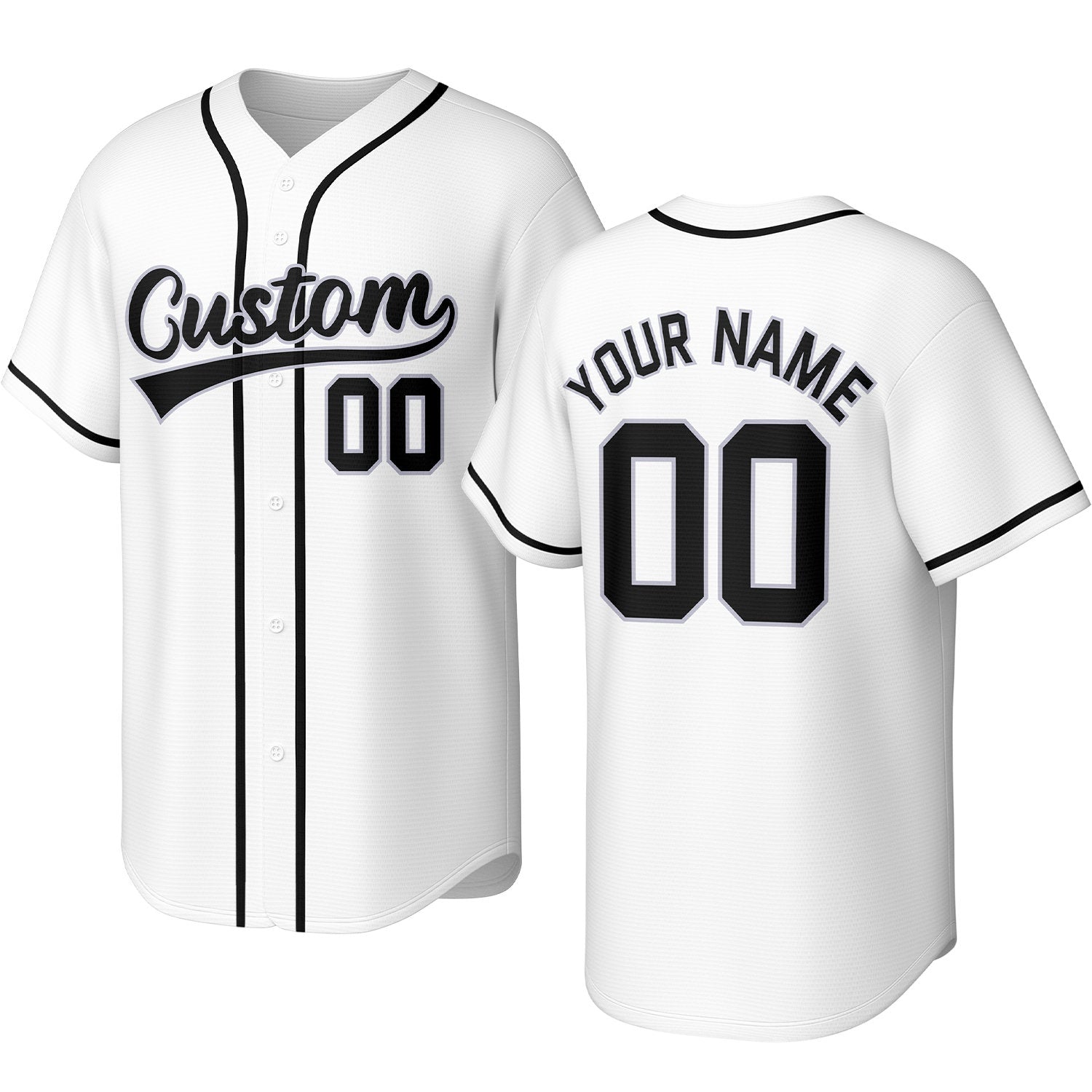 Custom white & black baseball jersey with stitched logo, personalized name & number, button-front short-sleeve sports uniform for team men women youth game practice - Vosoli