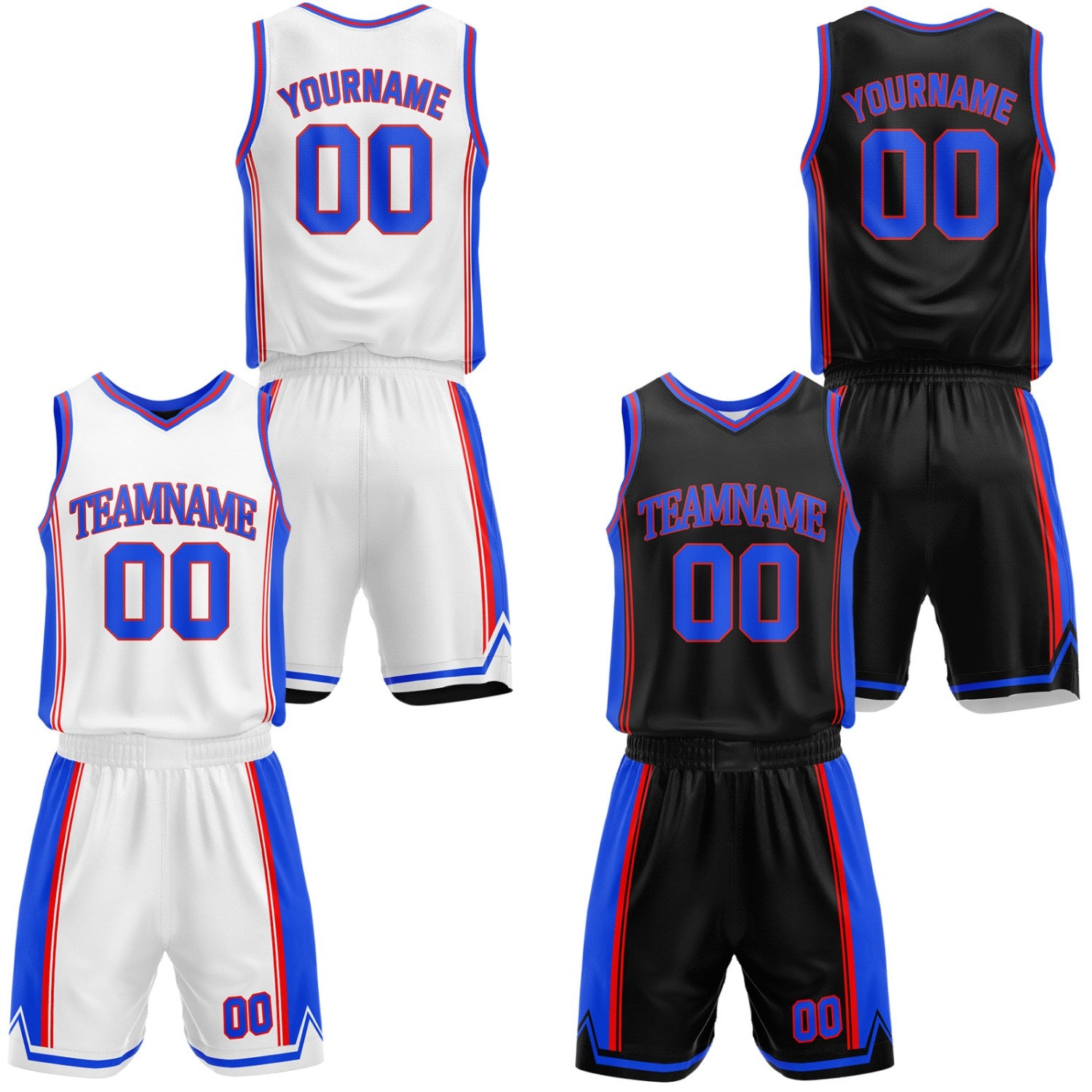 Custom white & black reversible basketball jersey shorts set by Vosoli | Personalized team name number casual vintage uniform sportswear