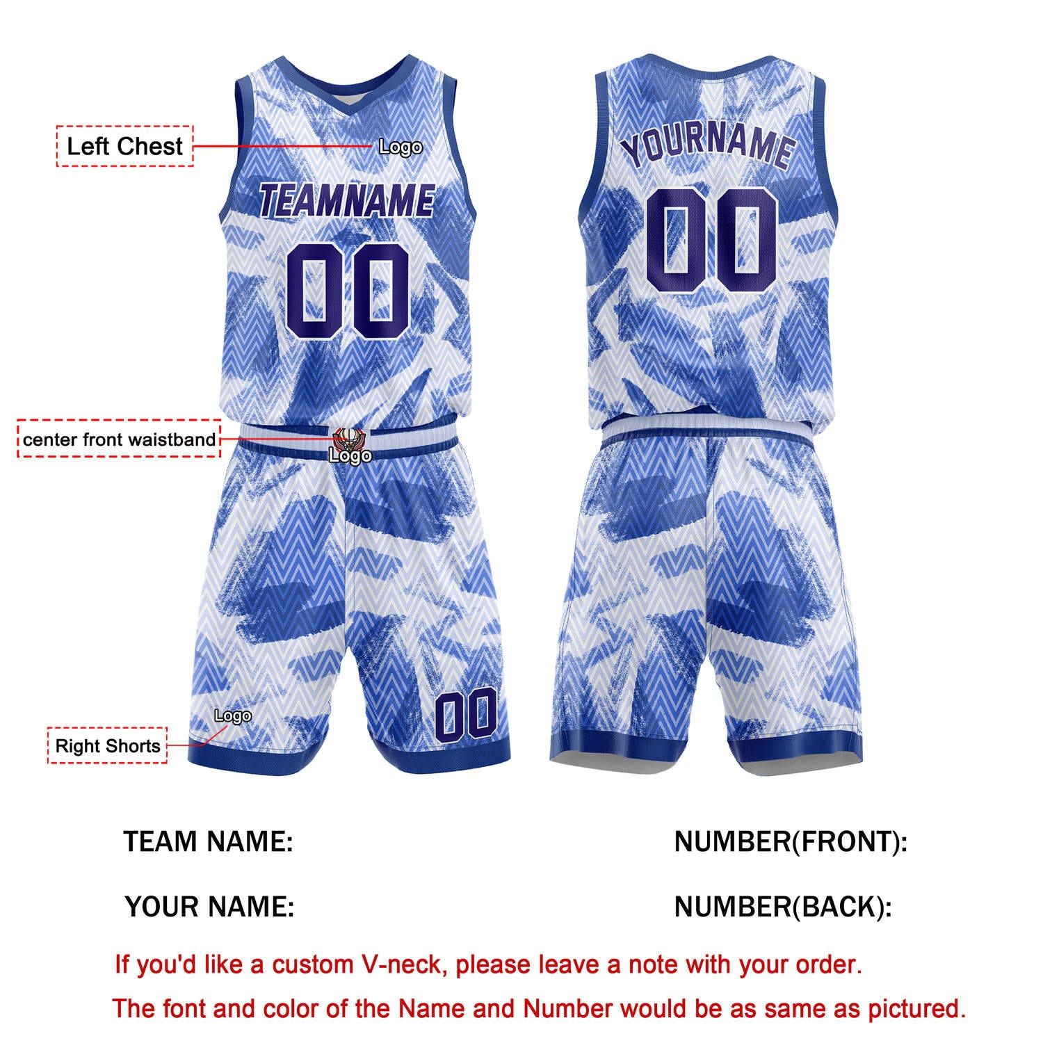 Custom White Blue Abstract Zigzag Basketball Uniform | Personalized Team Kit - Vosoli