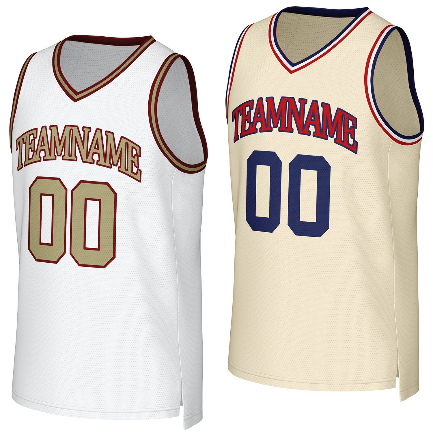 Custom white & cream vintage reversible basketball jersey by Vosoli | Personalized team name & number sportswear