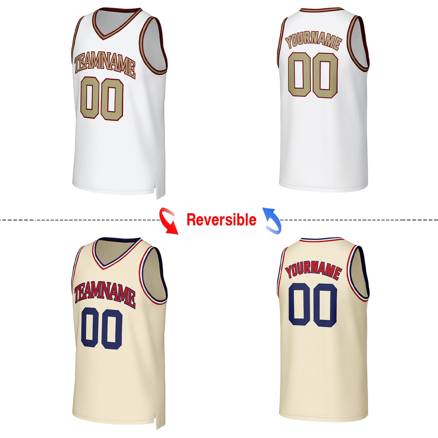 Custom White & Cream Reversible Basketball Jersey | Personalized Team Uniform