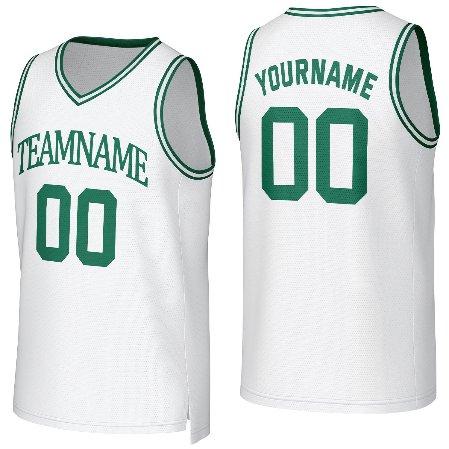 Custom white-dark green mesh basketball jersey with logo, personalized name & number, team uniform for men women youth game practice - Vosoli