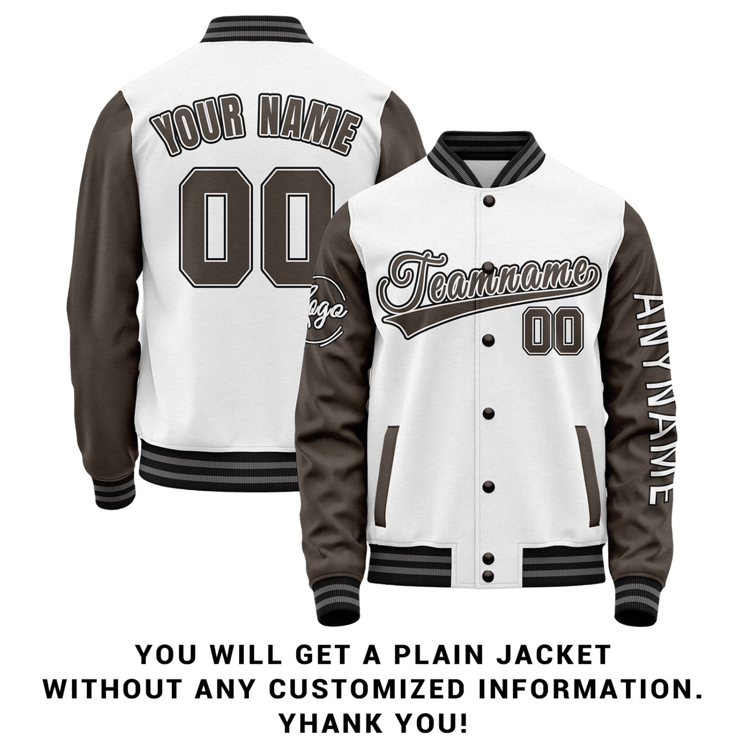 Custom White & Dark Brown Two Tone Varsity Letterman Jacket | Personalized Stitched Team Name Number Outerwear
