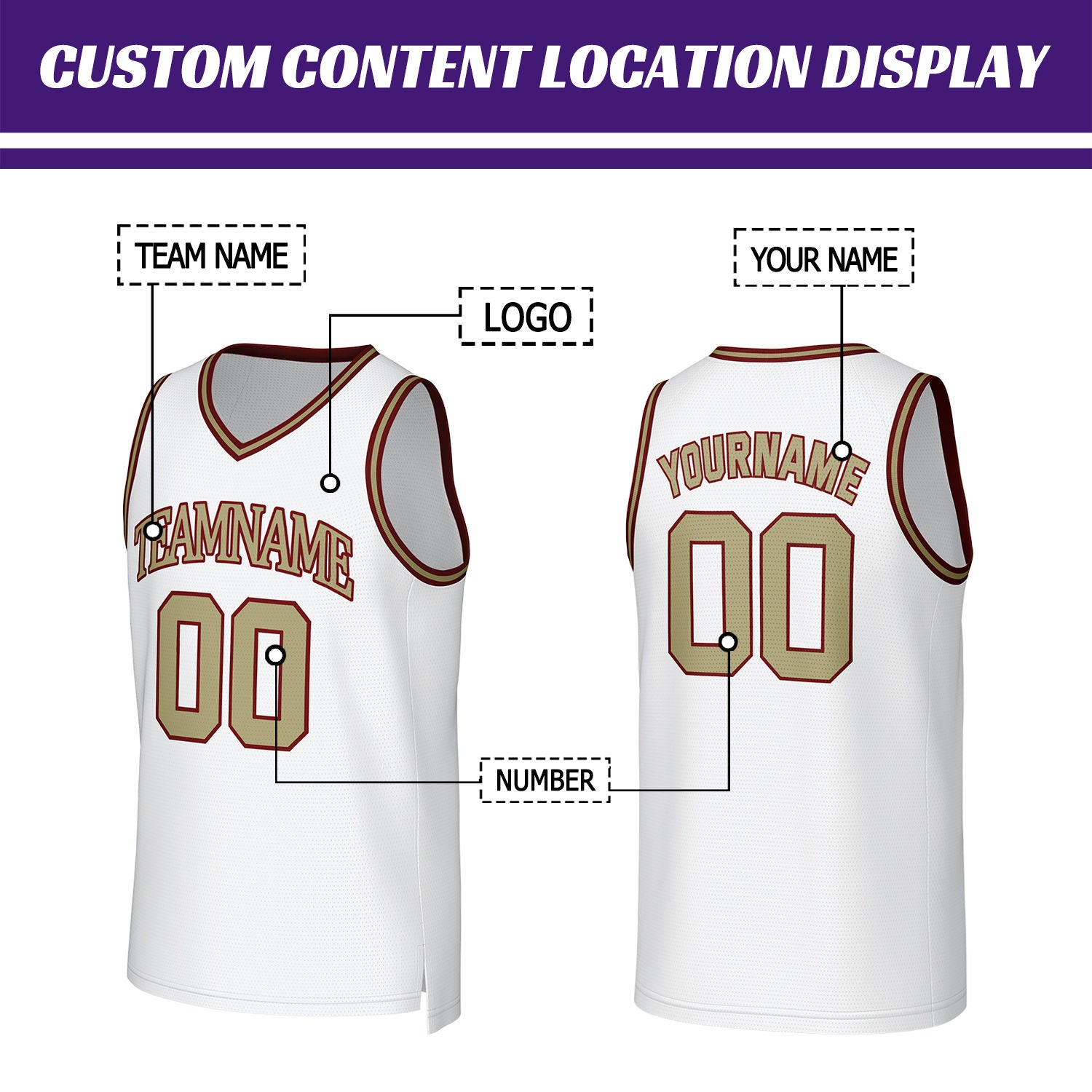 Custom White & Gold Basketball Jersey | Personalized Name & Number Team Uniform