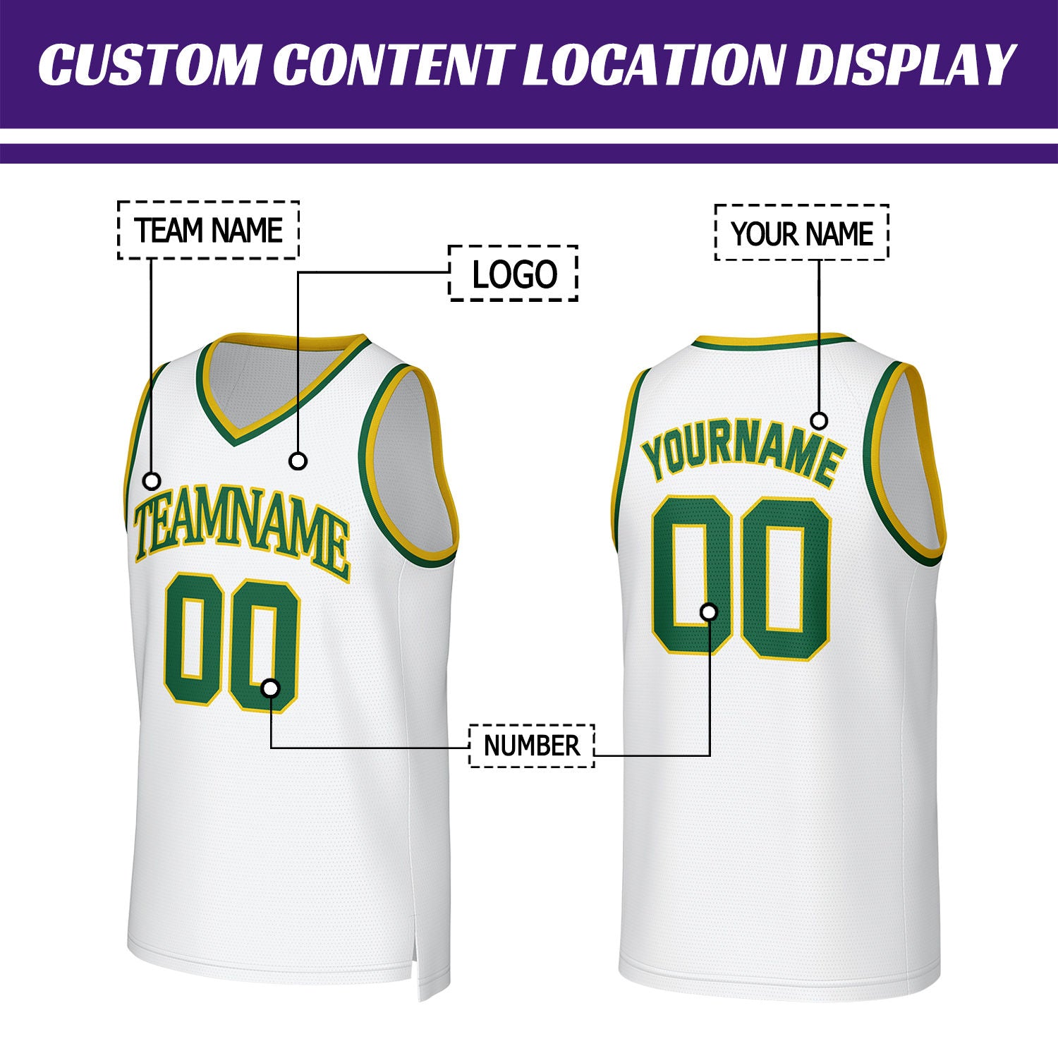 Custom White & Green Mesh Basketball Jersey | Personalized Team Uniform for youth & adults