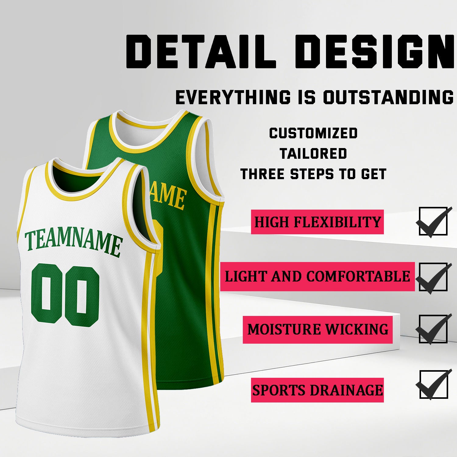 Custom White & Green Reversible Basketball Jersey Shorts Set | Personalized Full Team Uniform