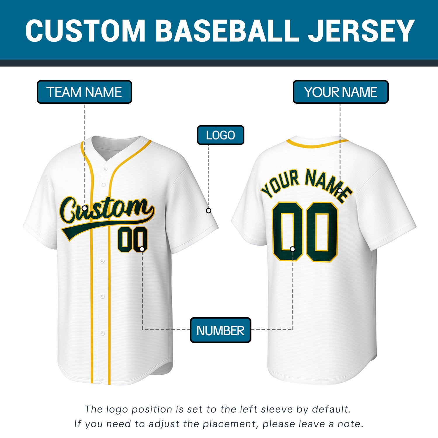 Custom White Green & Yellow Personalized Baseball Jersey | Team Sports Uniform | Vosoli