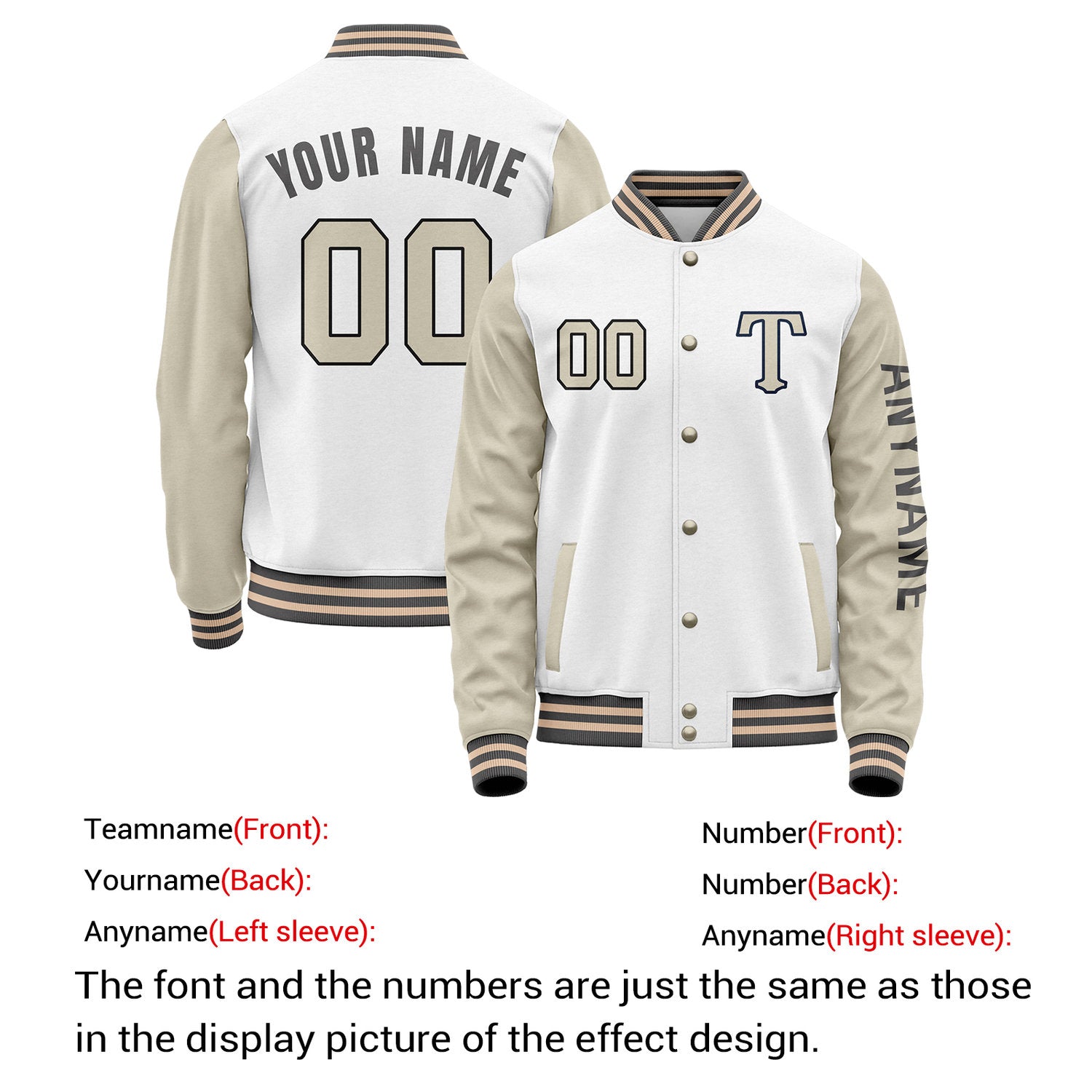 Custom White & Khaki Varsity Letterman Jacket | Personalized Baseball Bomber Coat for Adult & Youth