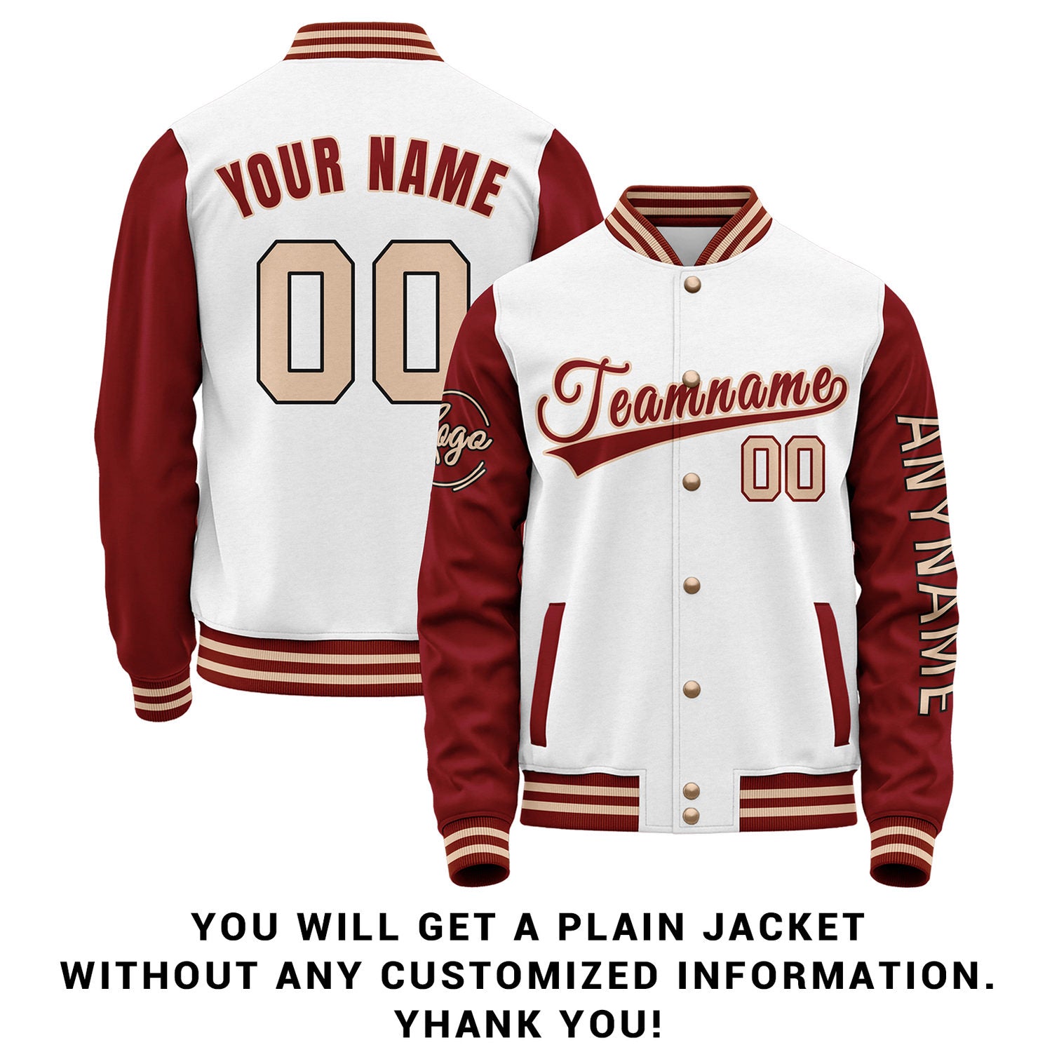 Custom White & Maroon Two Tone Varsity Letterman Jacket | Personalized Stitched Team Name Number