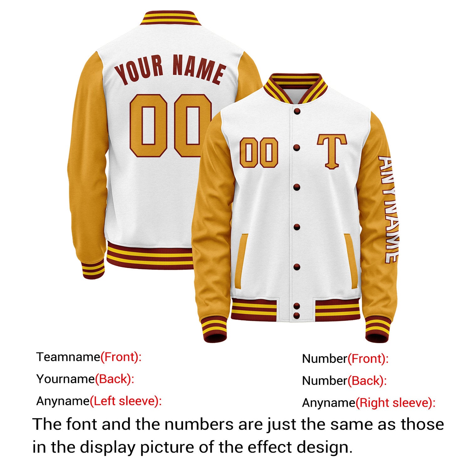 Custom White & Mustard Yellow Varsity Letterman Jacket | Personalized Baseball Bomber Coat for Adult & Youth