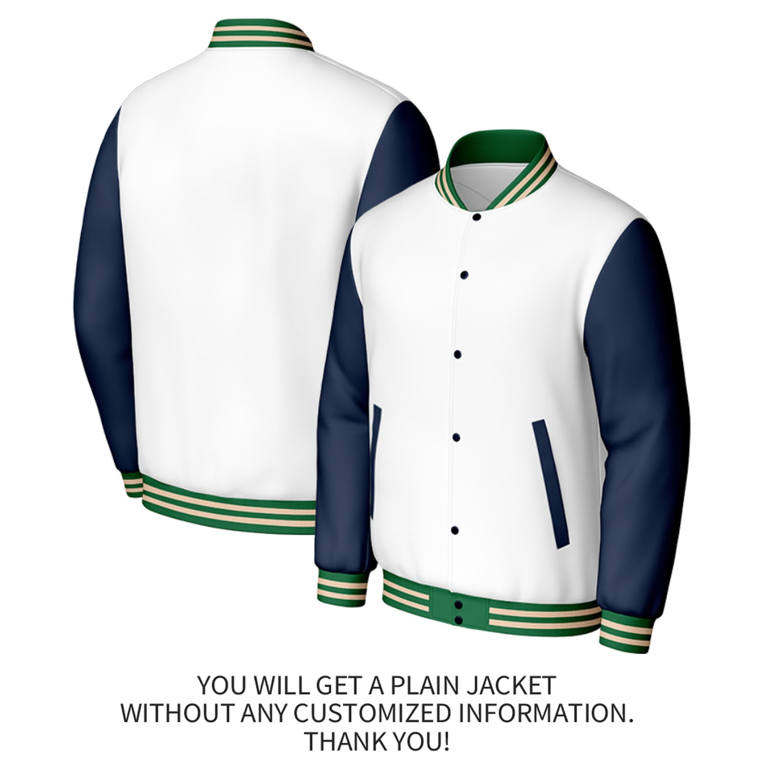Custom White & Navy Varsity Baseball Jacket | Personalized Jacket with Stitched Name & Number for Adult & Youth
