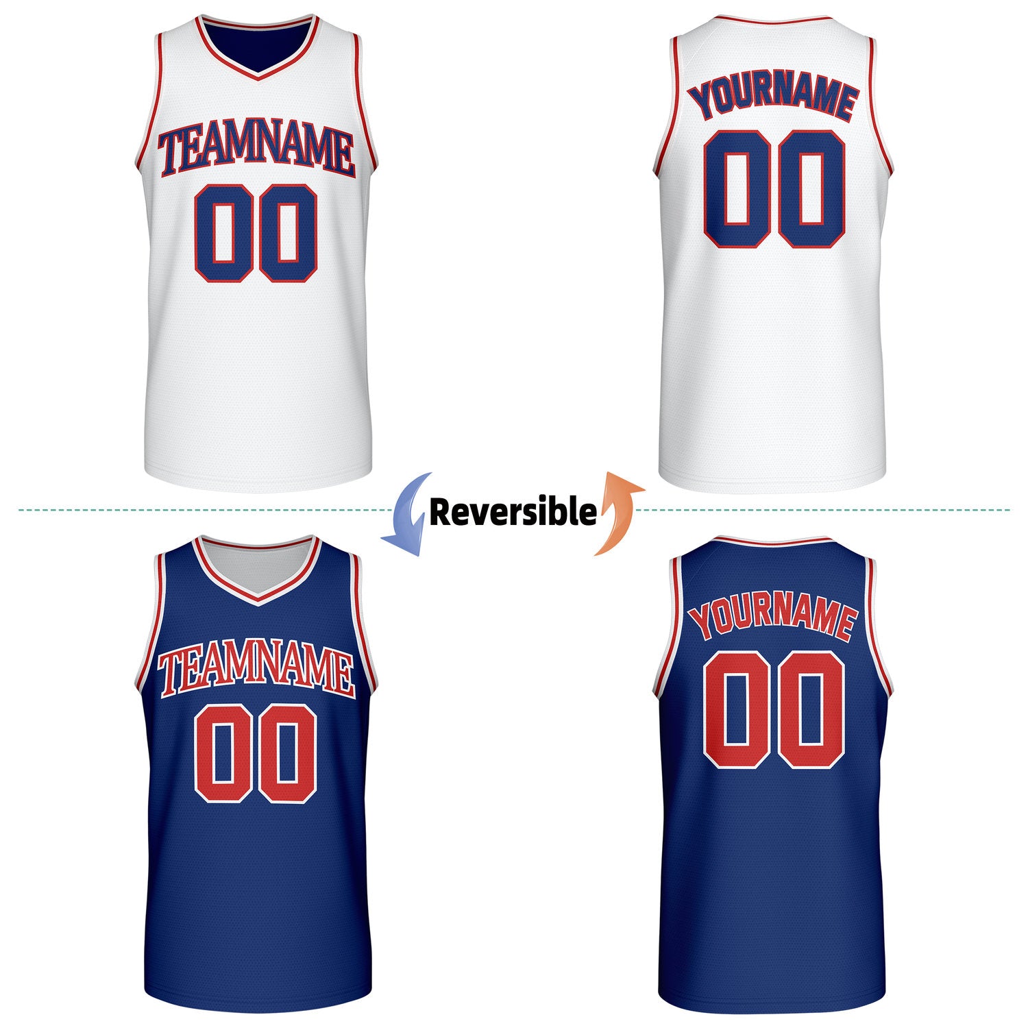 Custom Retro White & Navy Reversible Basketball Jersey | Personalized Team Jersey | Vosoli