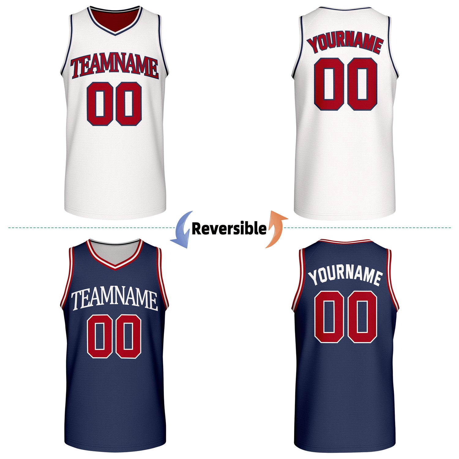 Custom Retro White & Navy Reversible Basketball Jersey | Personalized Team Jersey | Vosoli