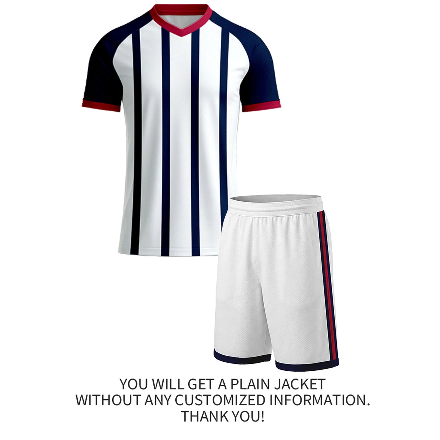 Custom White & Navy Vertical Stripe Soccer Kit Set | Personalized Jersey & Shorts for Youth & Adult