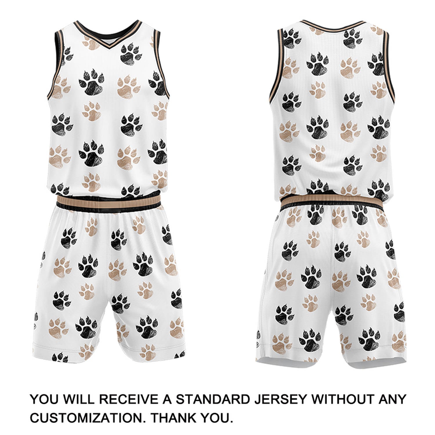 Custom White Paw Print Basketball Jersey & Shorts Set | Personalized Team Uniform
