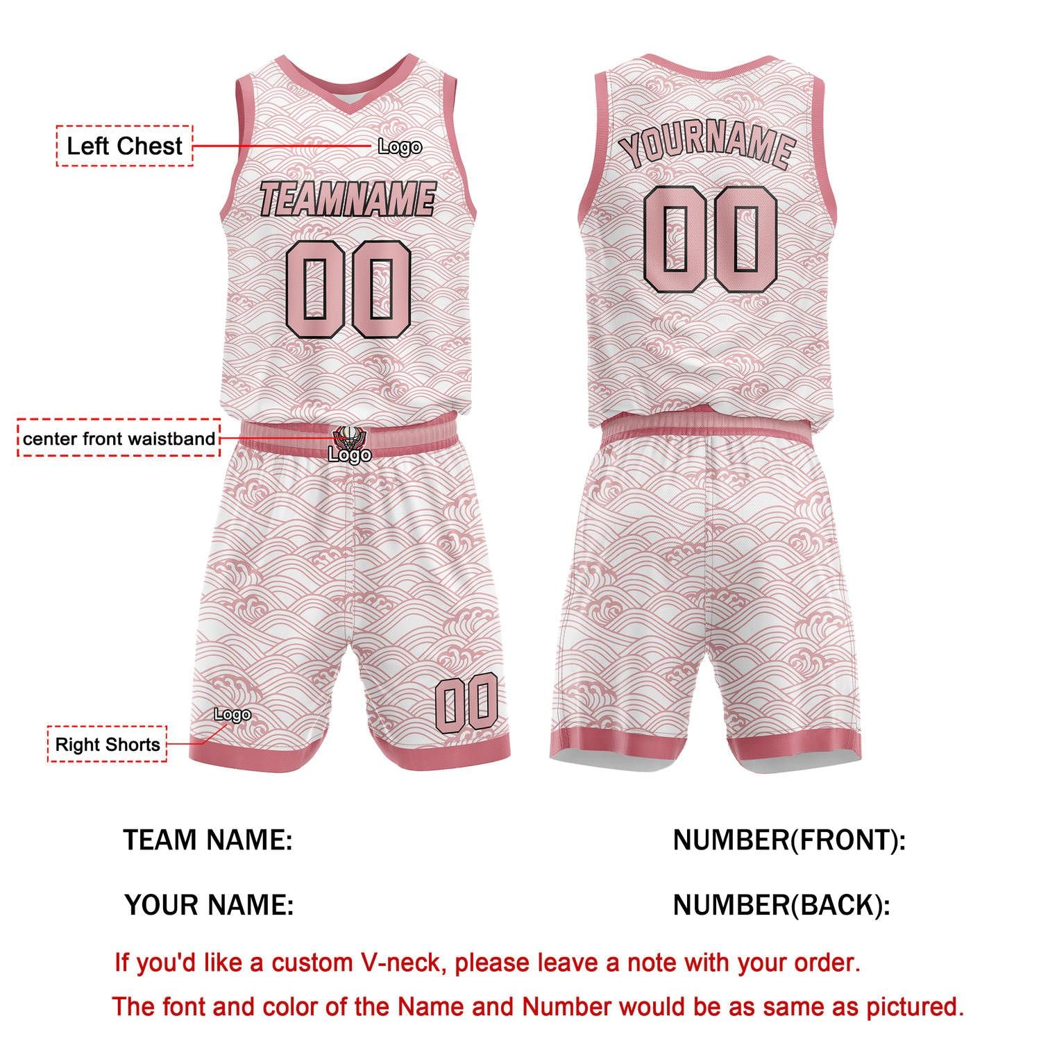 Custom White Pink Wave Pattern Basketball Uniform | Personalized Team Kit - Vosoli