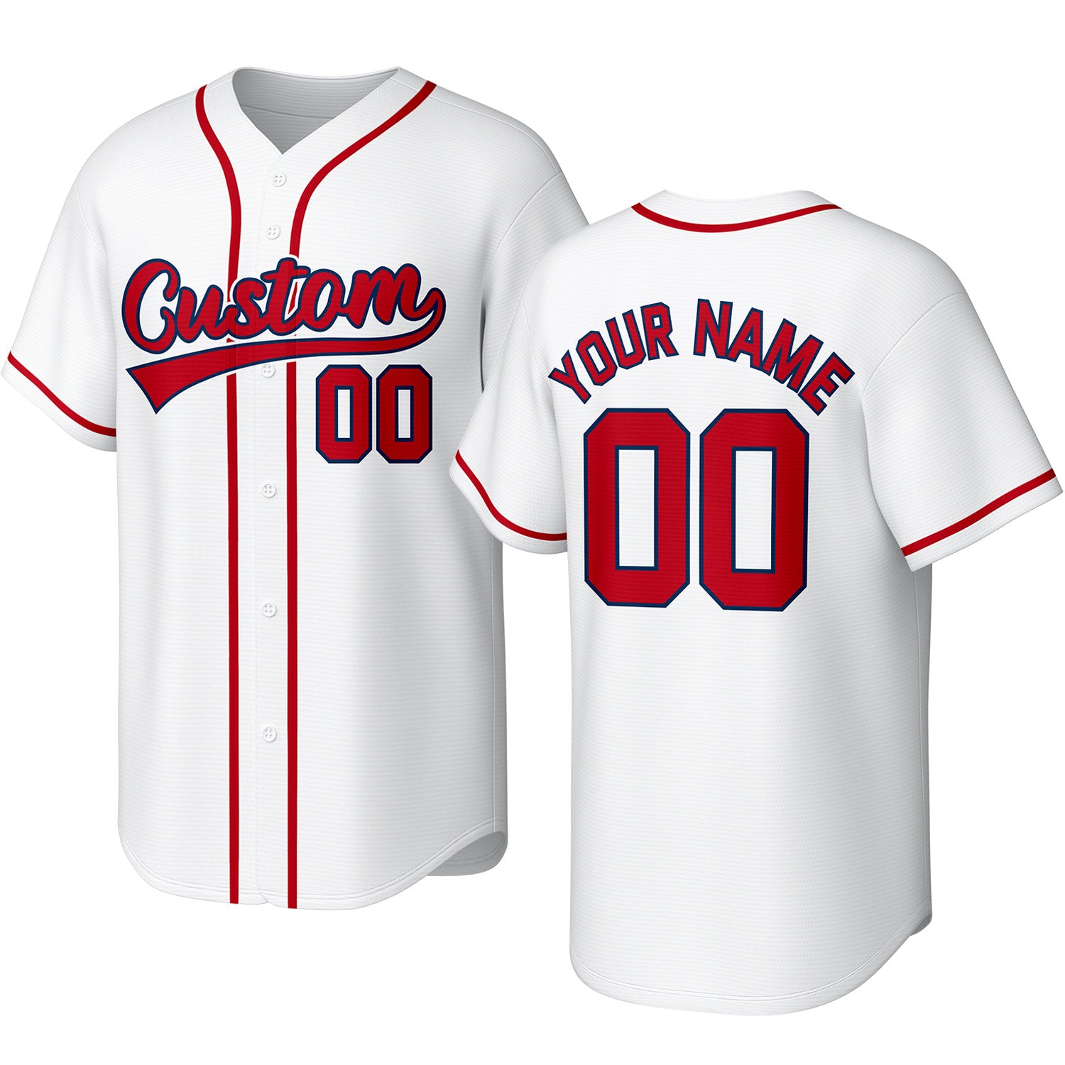 Custom white & red baseball jersey with stitched logo, personalized name & number, button-front short-sleeve sports uniform for team men women youth game practice - Vosoli