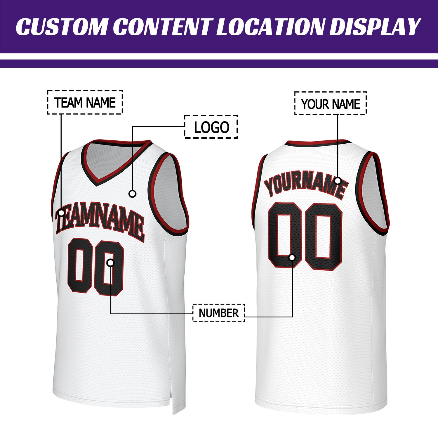Custom White & Red Basketball Jersey | Personalized Name & Number Team Uniform