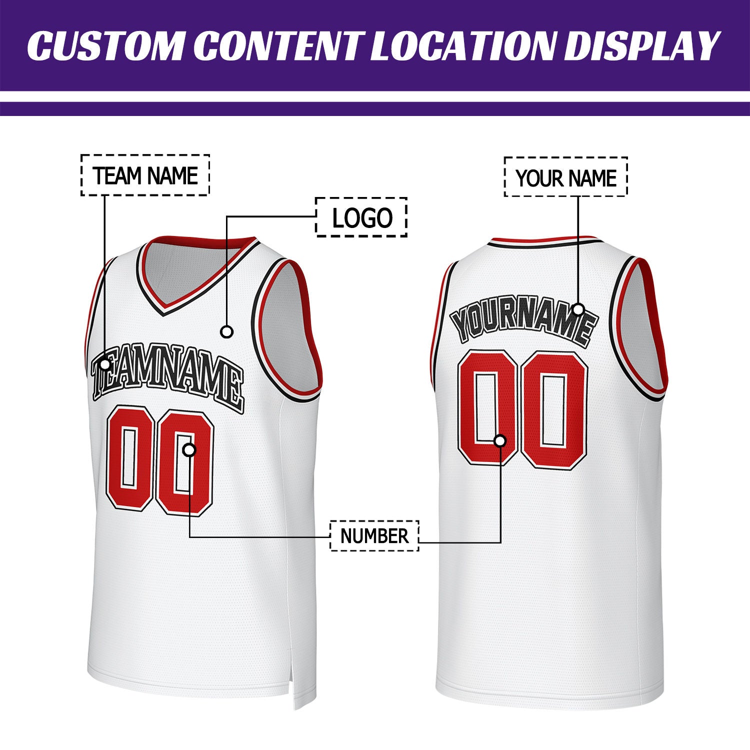Custom White & Red Basketball Jersey | Personalized Name & Number Team Uniform