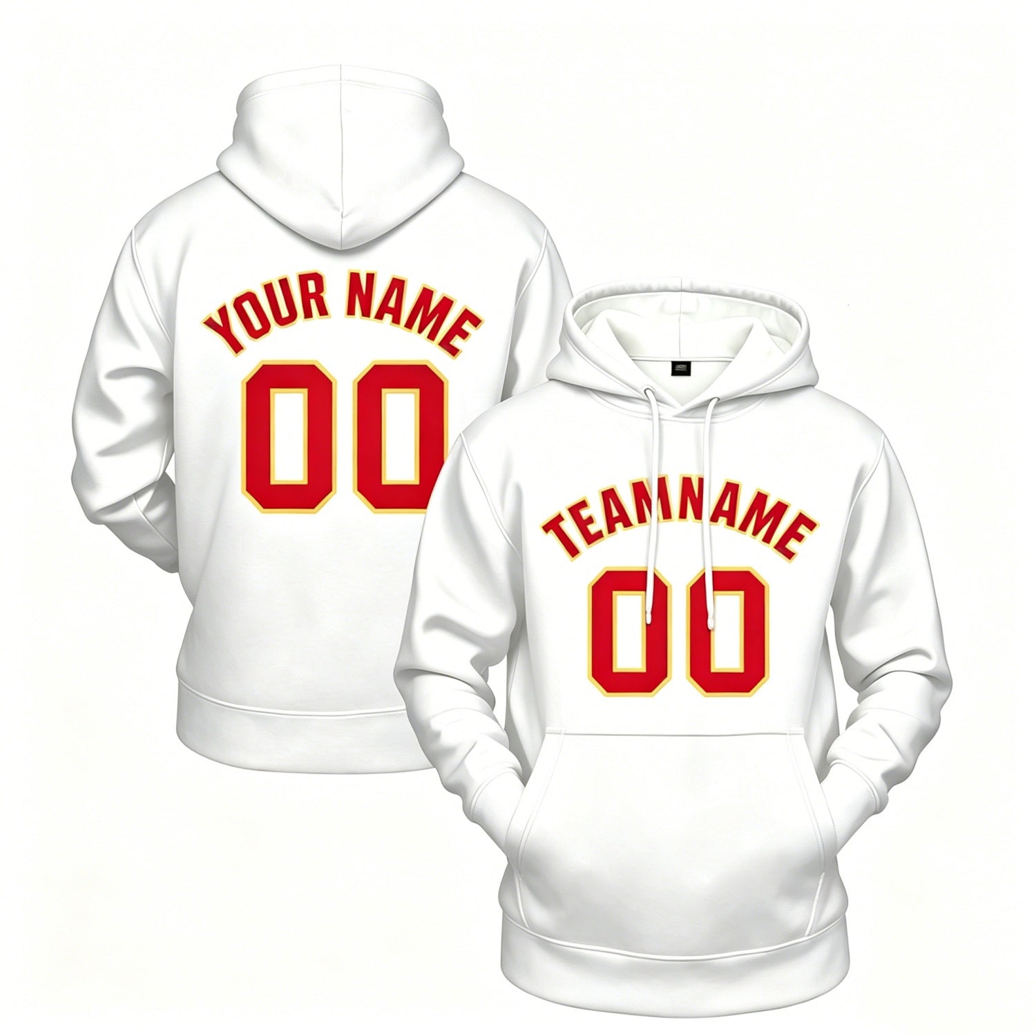 Custom white hoodie with red print, personalized name & number pullover, casual sports hoodie for men women youth fan wear - Vosoli
