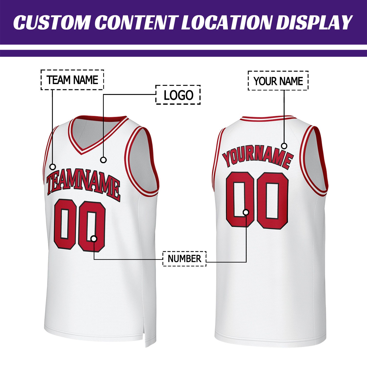 Custom White & Red Mesh Basketball Jersey | Personalized Team Uniform for youth & adults
