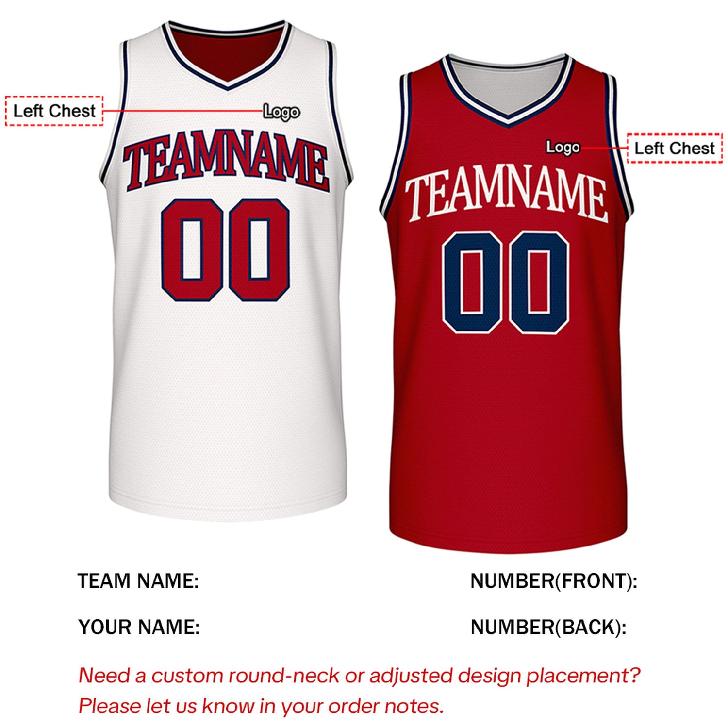 Custom Retro White & Red Reversible Basketball Jersey | Personalized Team Jersey | Vosoli