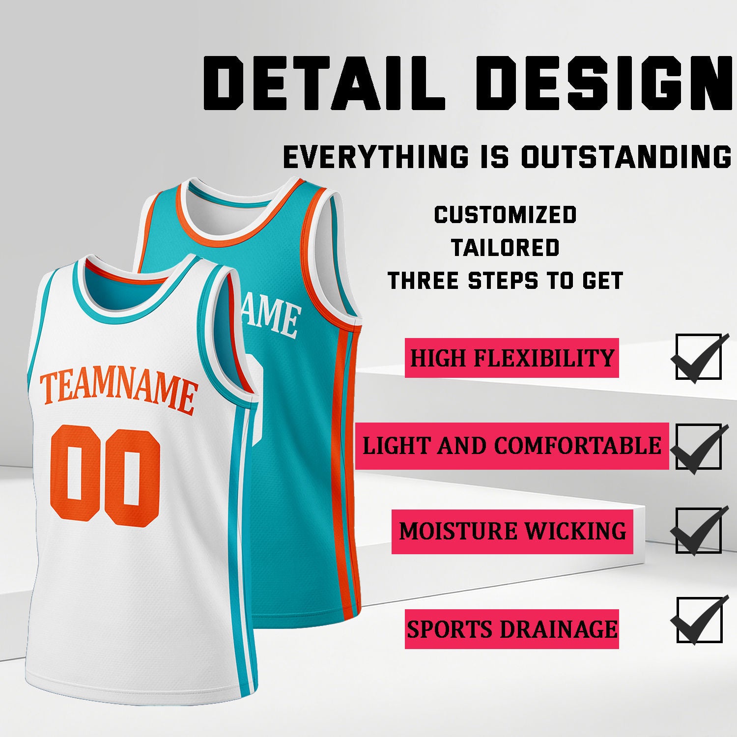 Custom White & Teal Reversible Basketball Jersey Shorts Set | Personalized Full Team Uniform