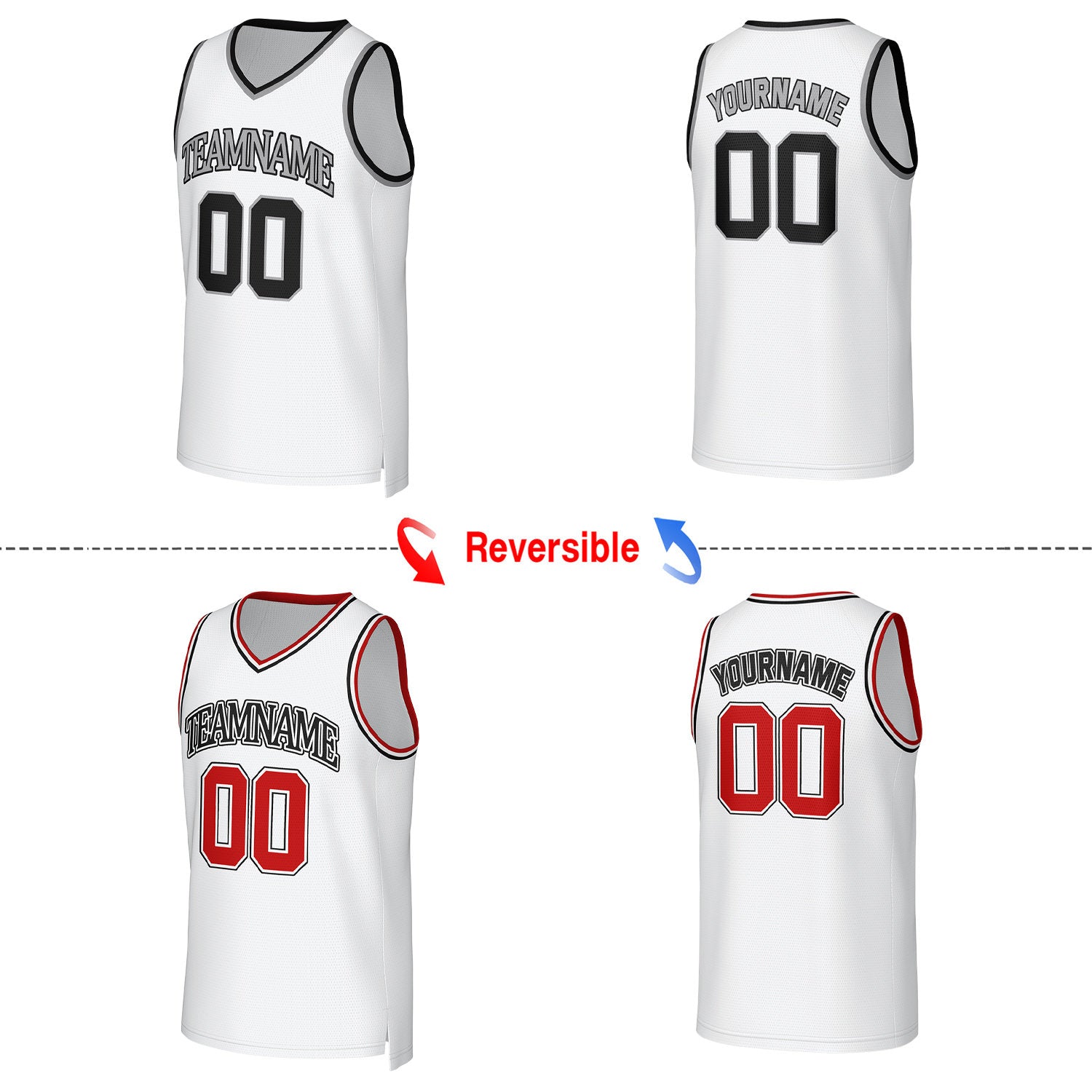 Custom White Two-Tone Reversible Basketball Jersey | Personalized Team Uniform