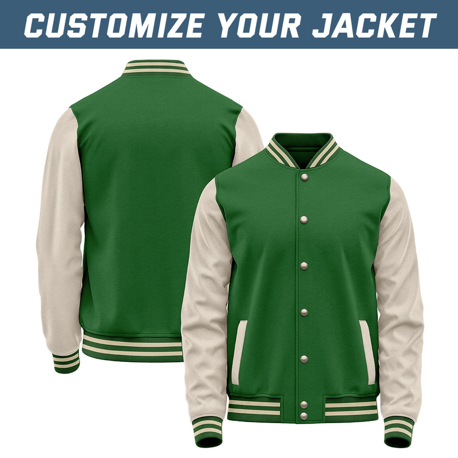 Custom Forest Green & Cream Baseball Bomber Jacket | Retro Collegiate Varsity & Letterman