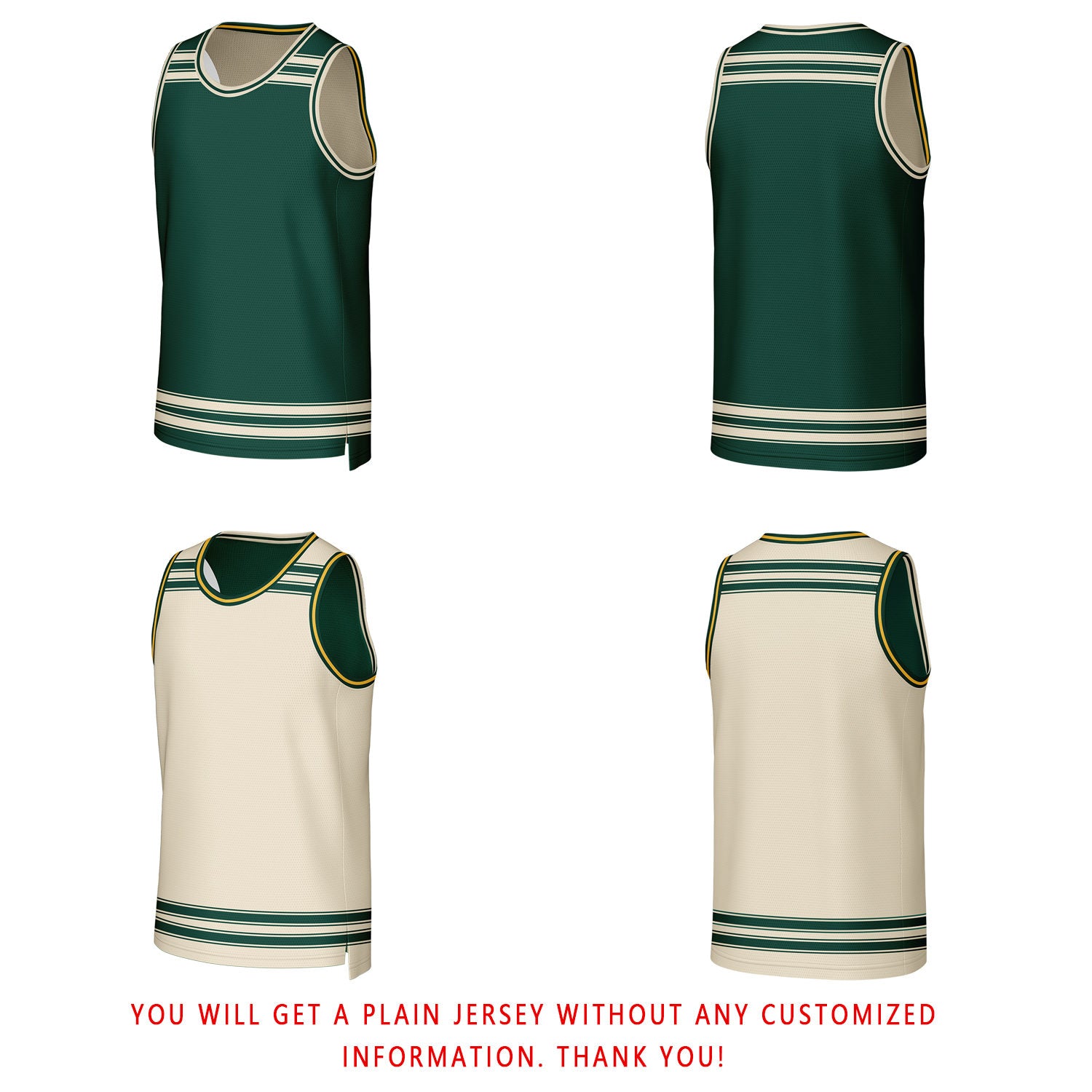 Custom Green & Cream Striped Reversible Basketball Jersey | Personalized Team Jerseys with Name, Number & Logo