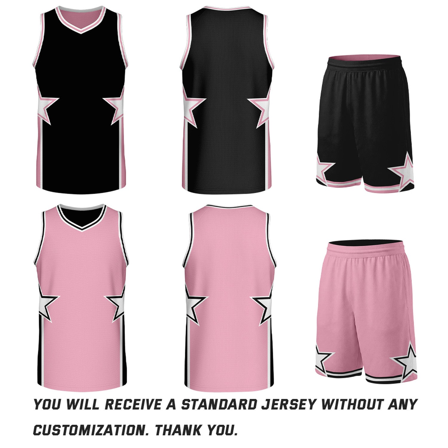 Custom Black & Pink Star Reversible Basketball Uniform Set | Breathable Mesh Jersey & Shorts