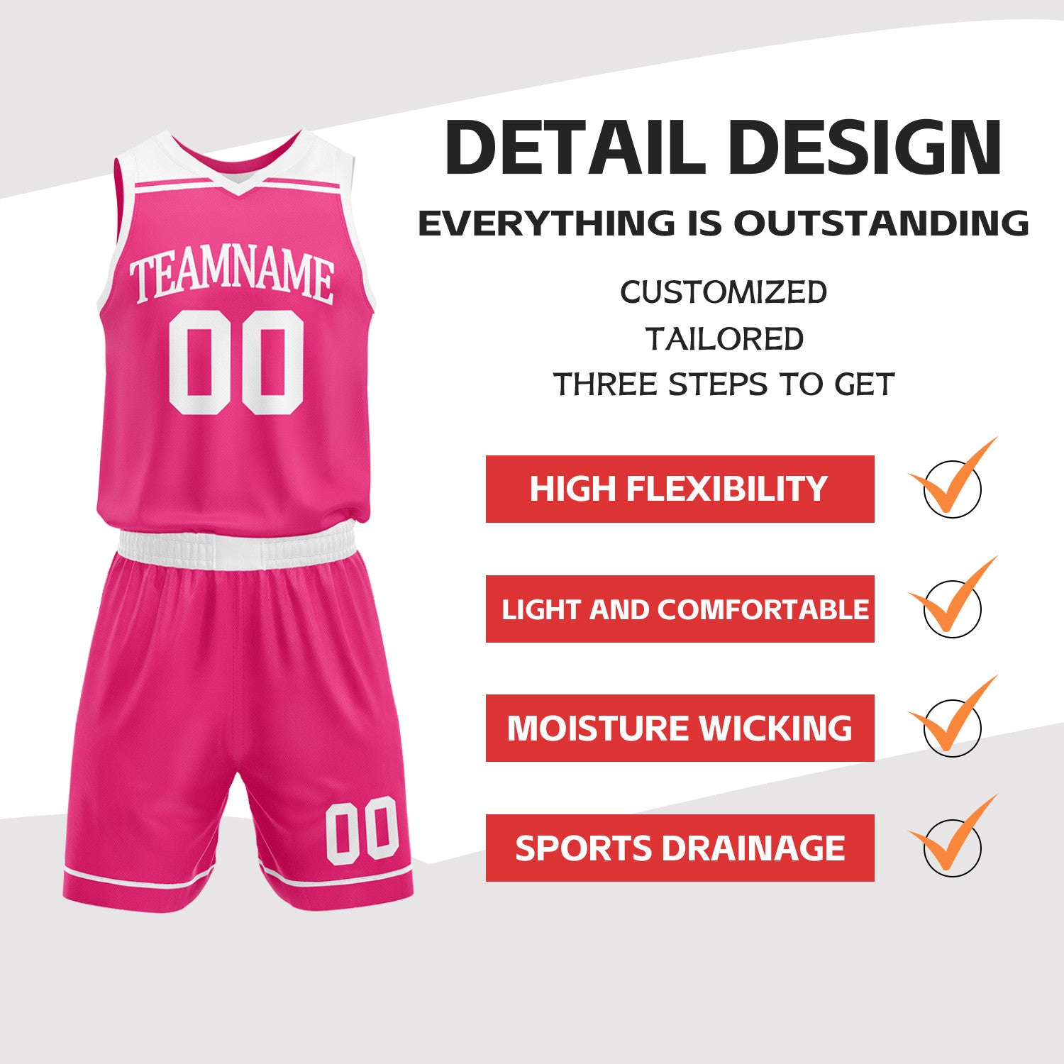 Custom Hot Pink & White Reversible Basketball Jersey Set | Wholesale Team Uniform